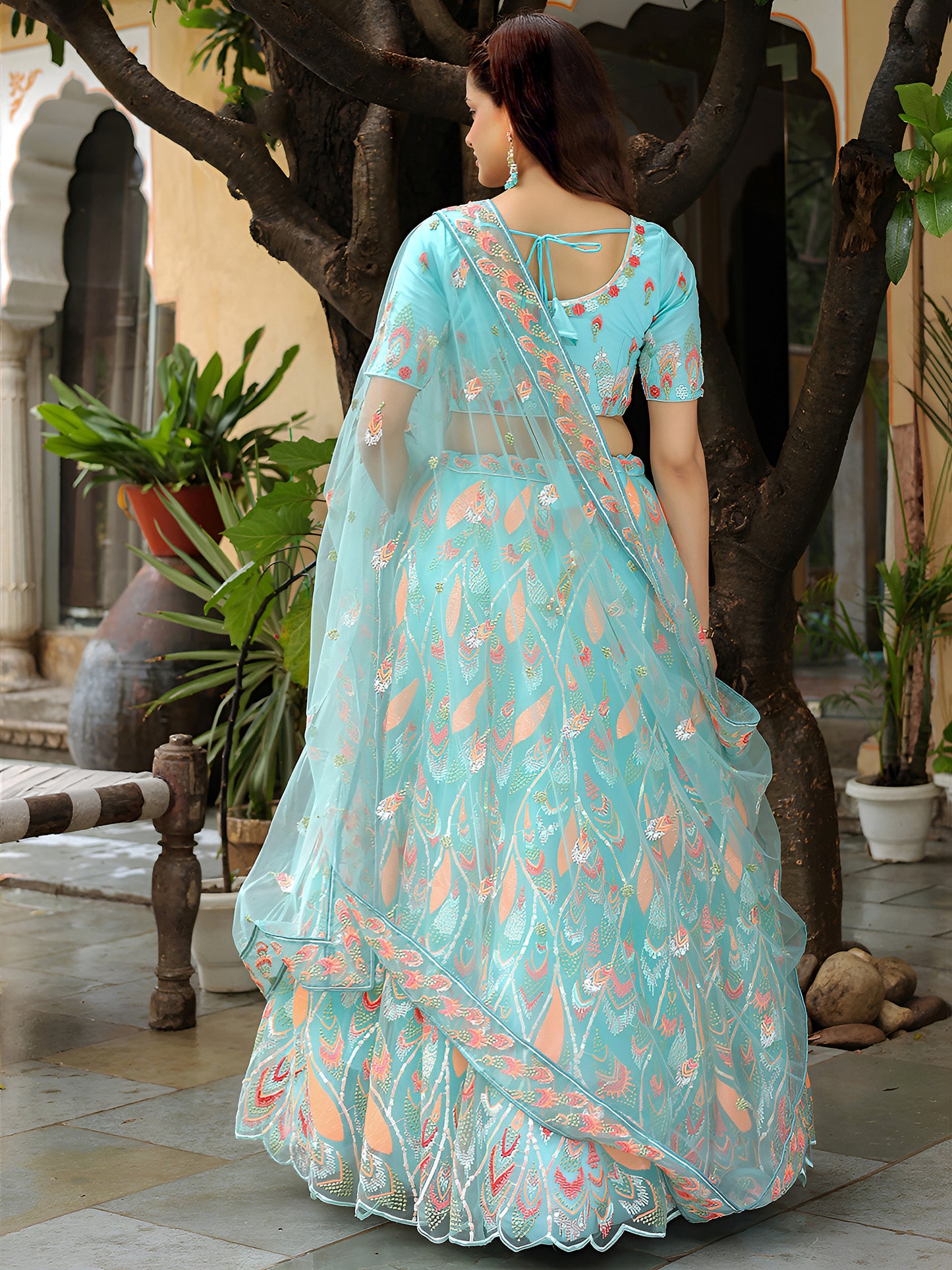 Sky Blue Embroidered Lehenga Set
