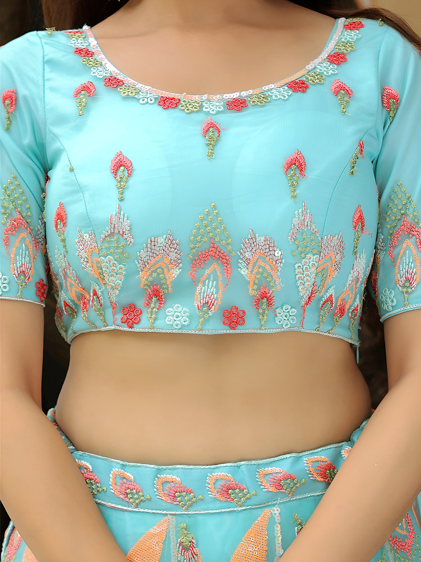 Sky Blue Embroidered Lehenga Set