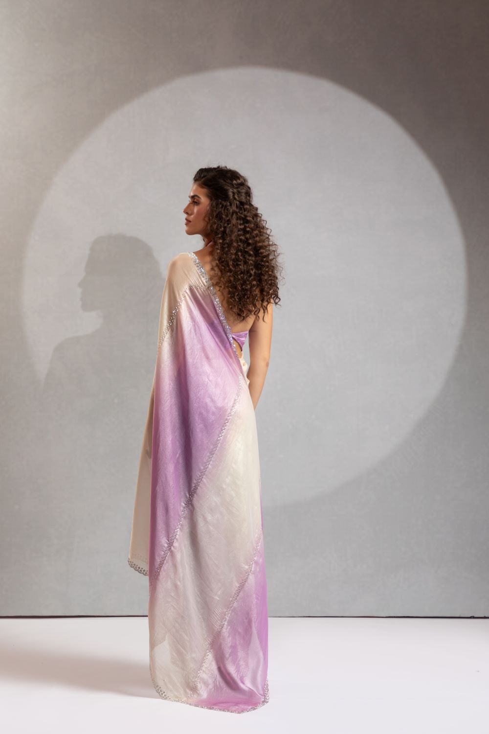 Lavender & Cream Ombre Organza Saree with Hand Embellishments