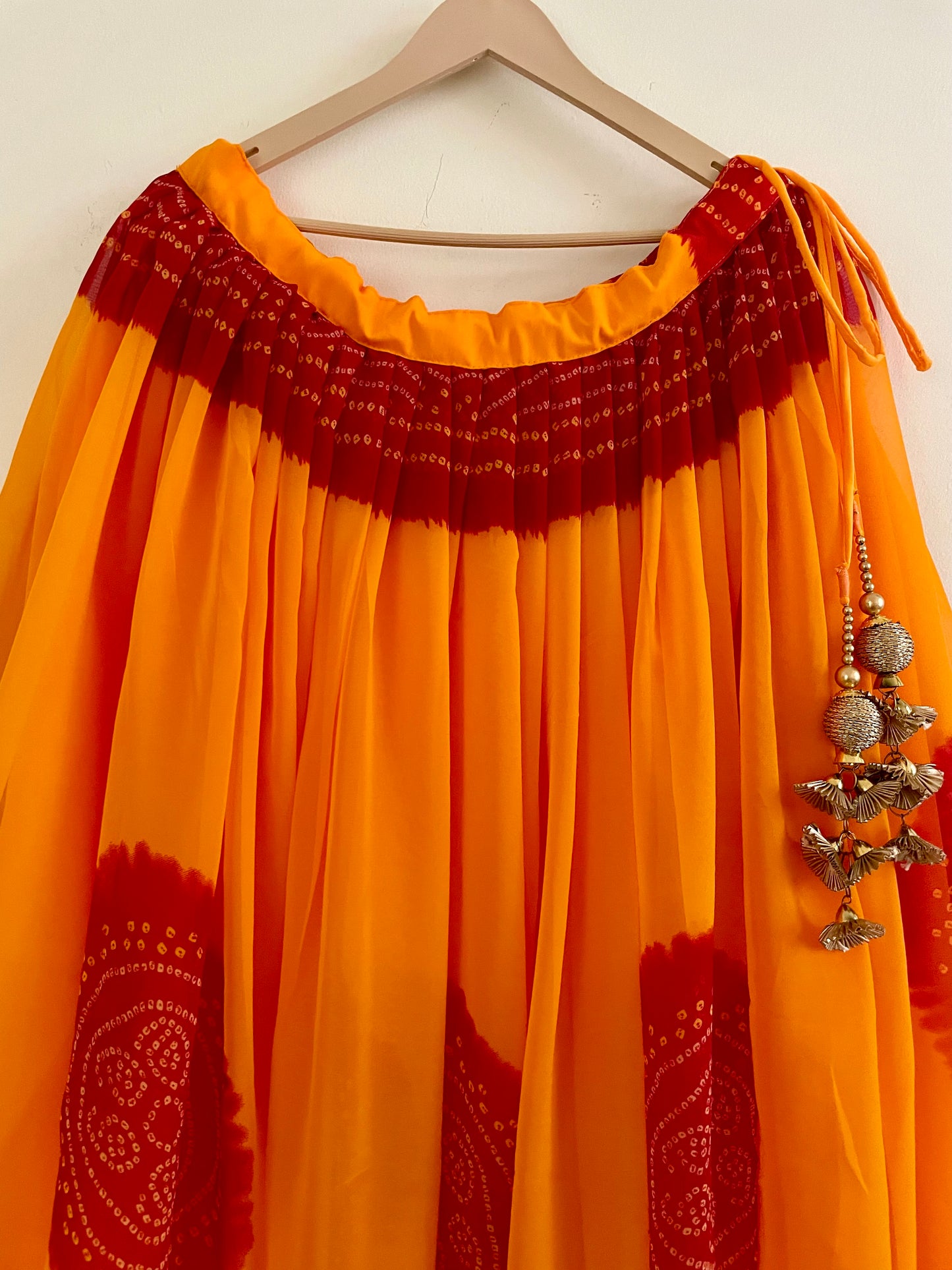 Vibrant Yellow & Red Bandhani Lehenga Set – Handcrafted Festive Outfit