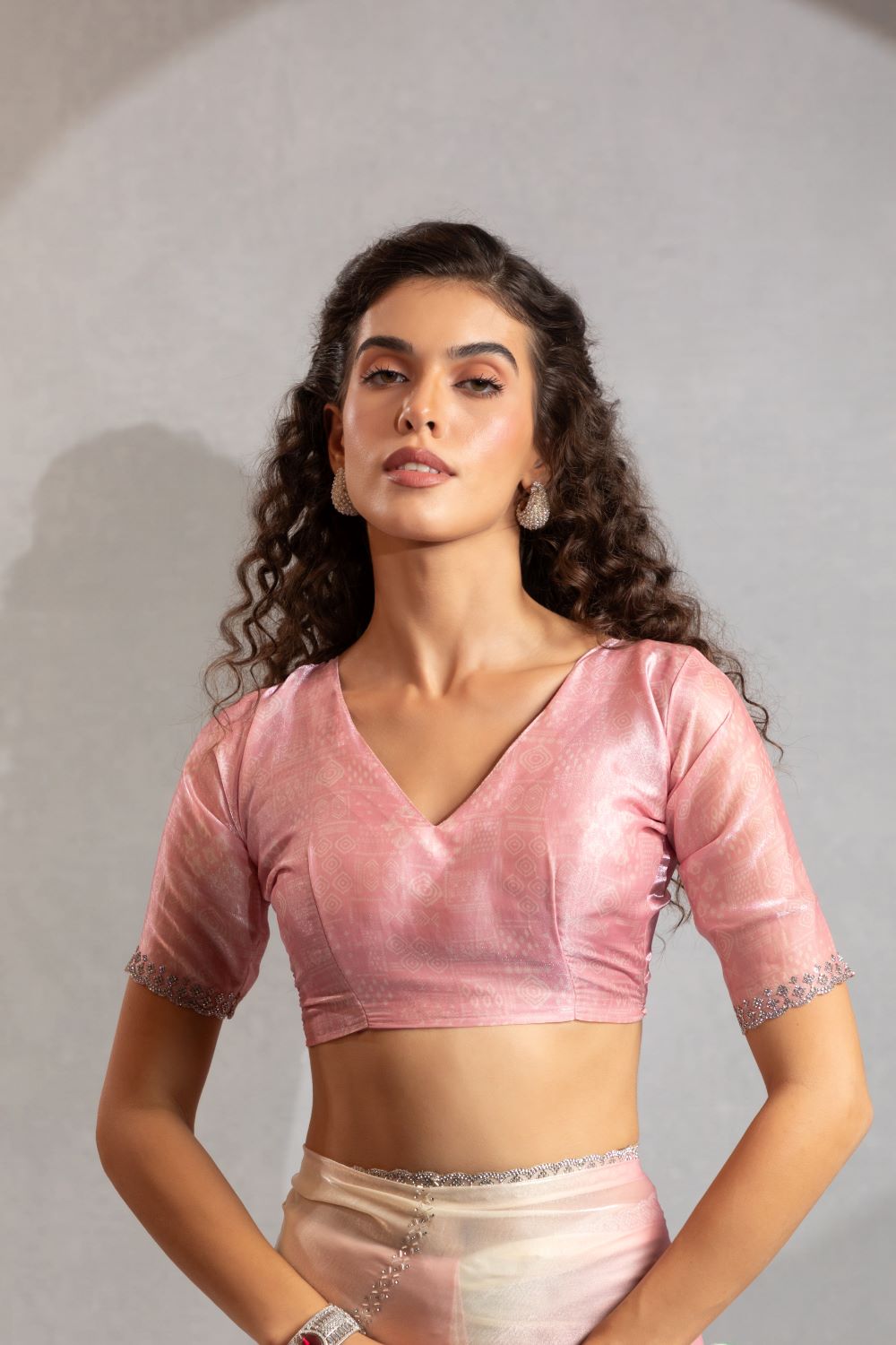 Elegant Ombre Pink & Cream Organza Saree with Sequin Border