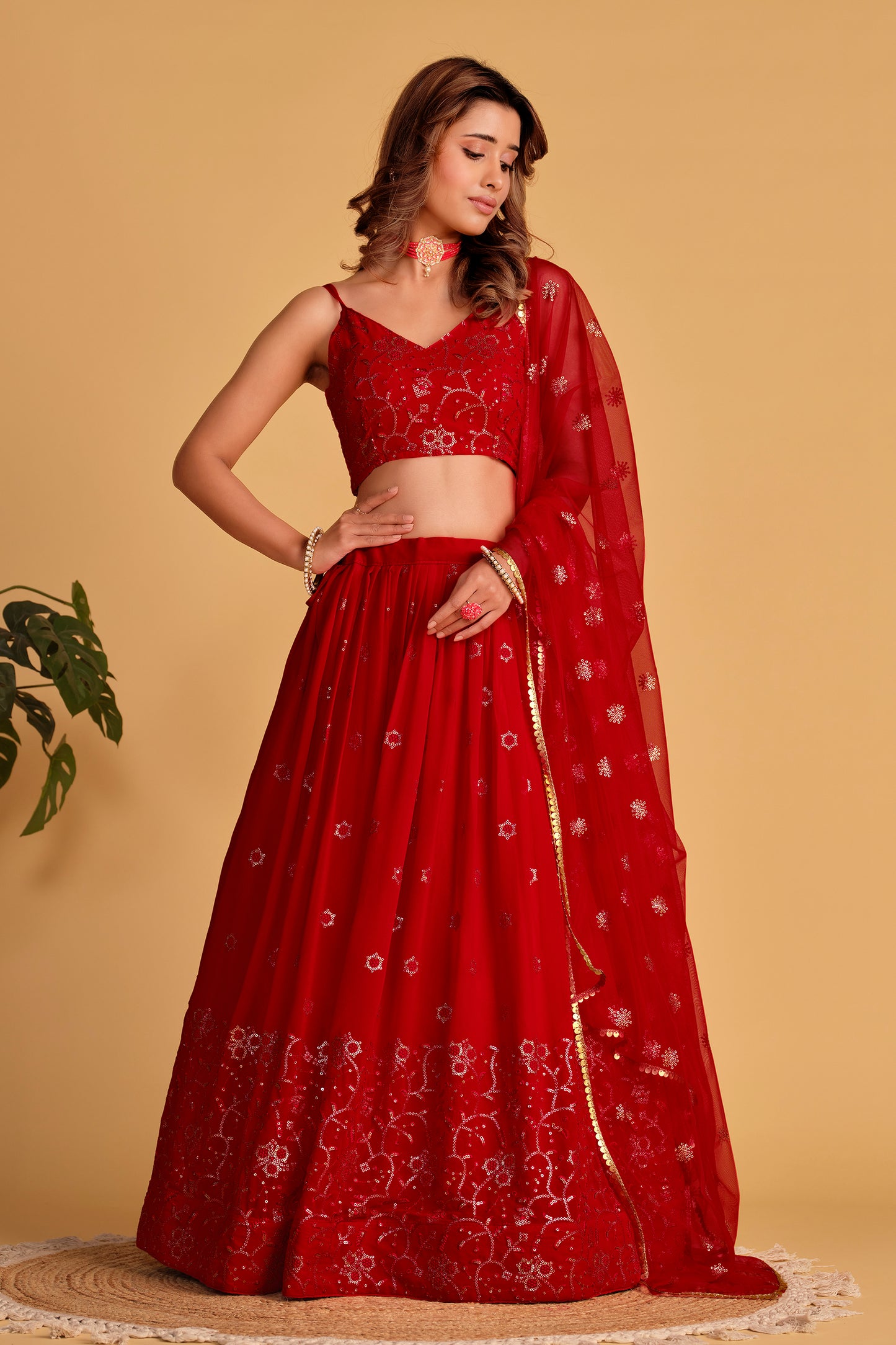 Dazzling Red Designer Lehenga