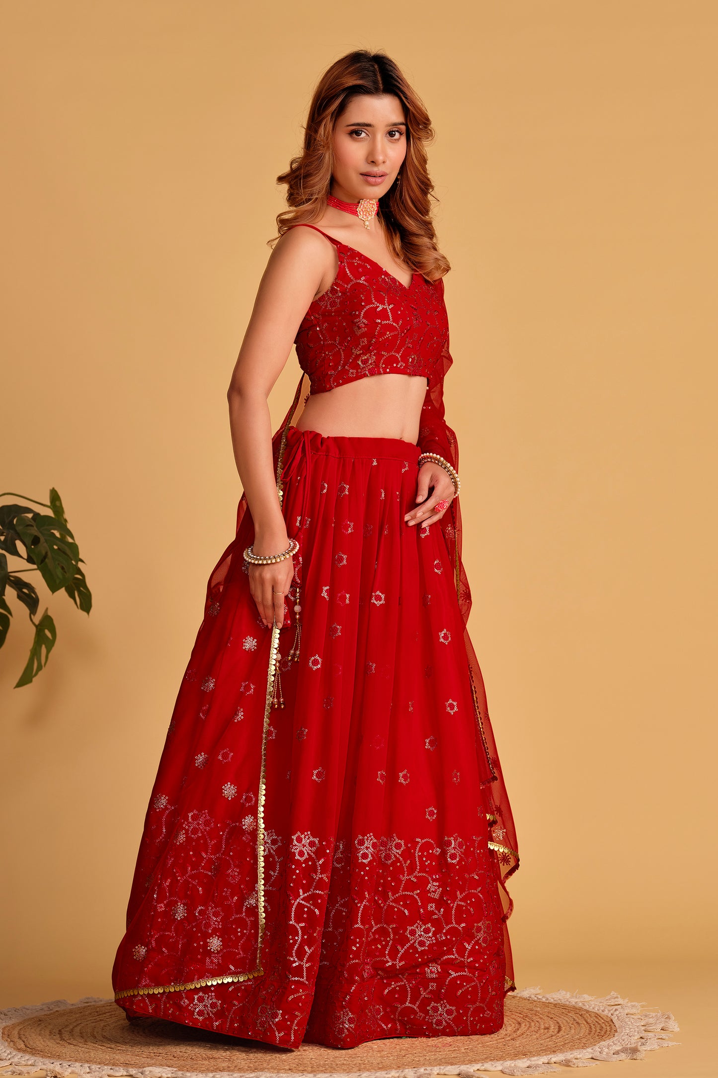 Dazzling Red Designer Lehenga