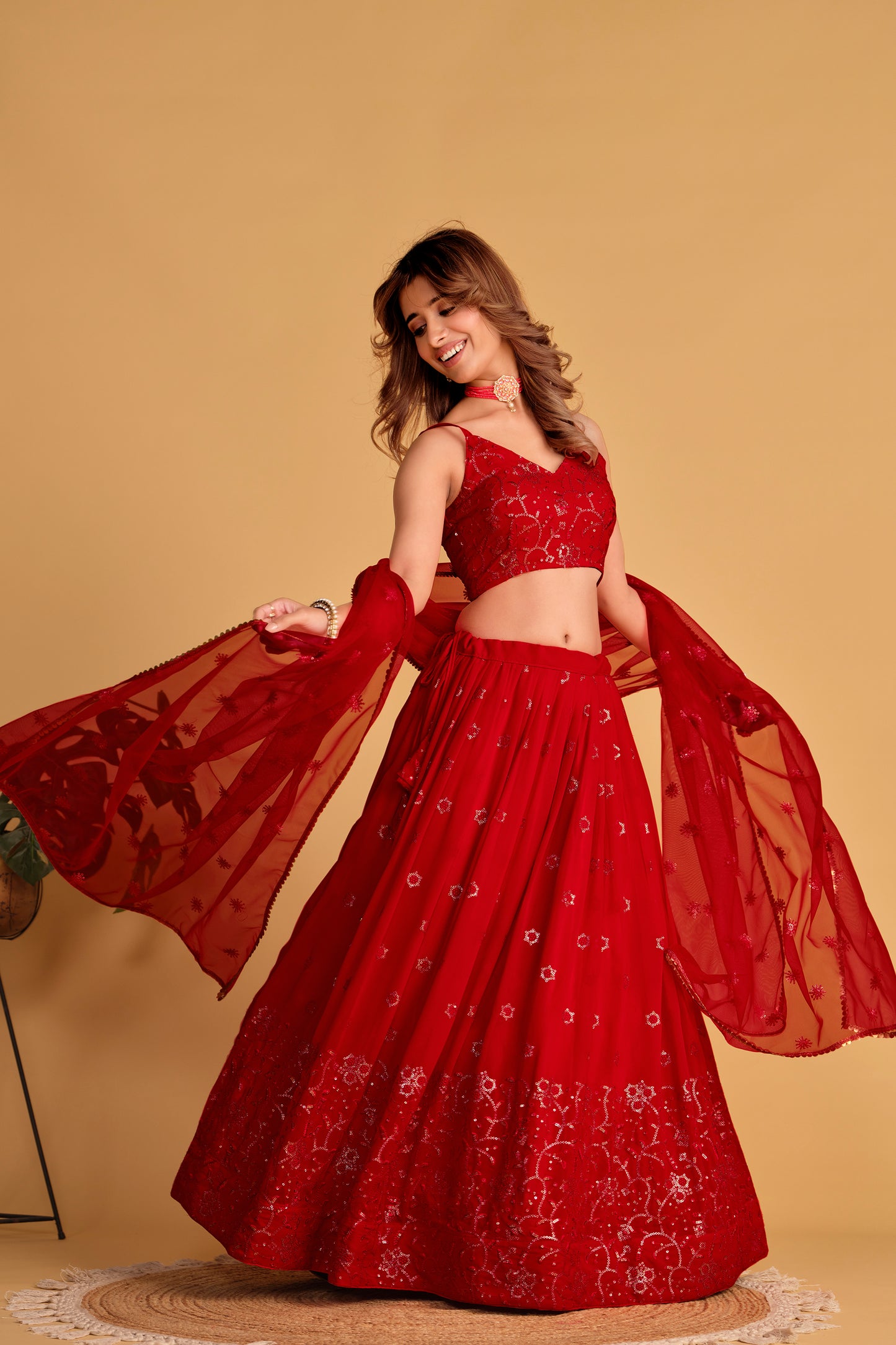 Dazzling Red Designer Lehenga