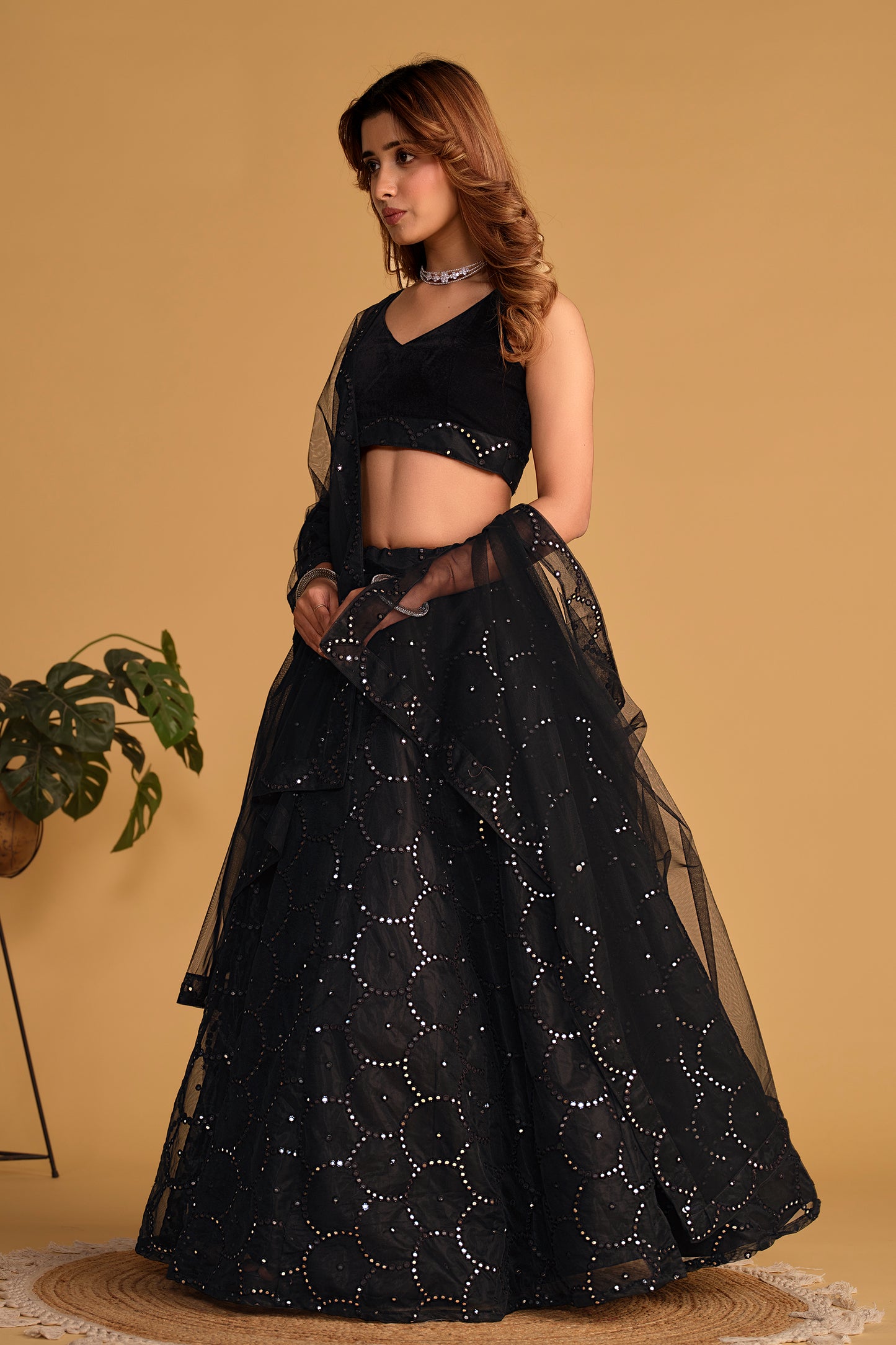 Elegant Black Sequin Lehenga Set
