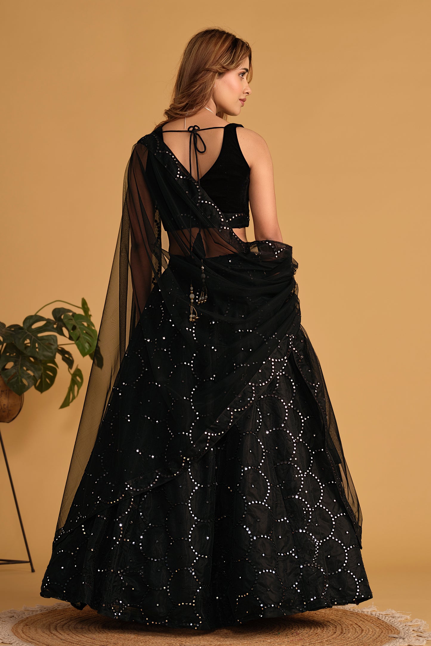 Elegant Black Sequin Lehenga Set