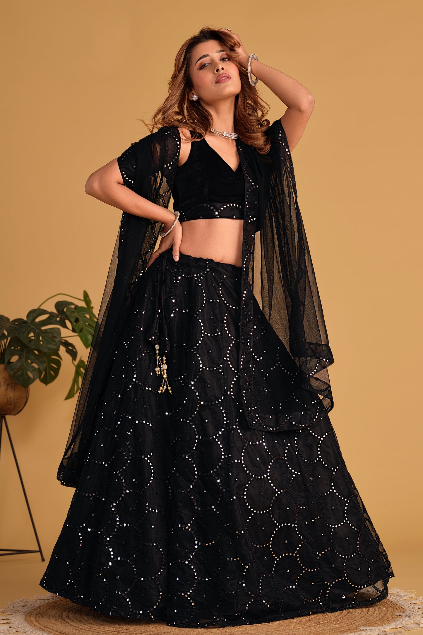 Elegant Black Sequin Lehenga Set