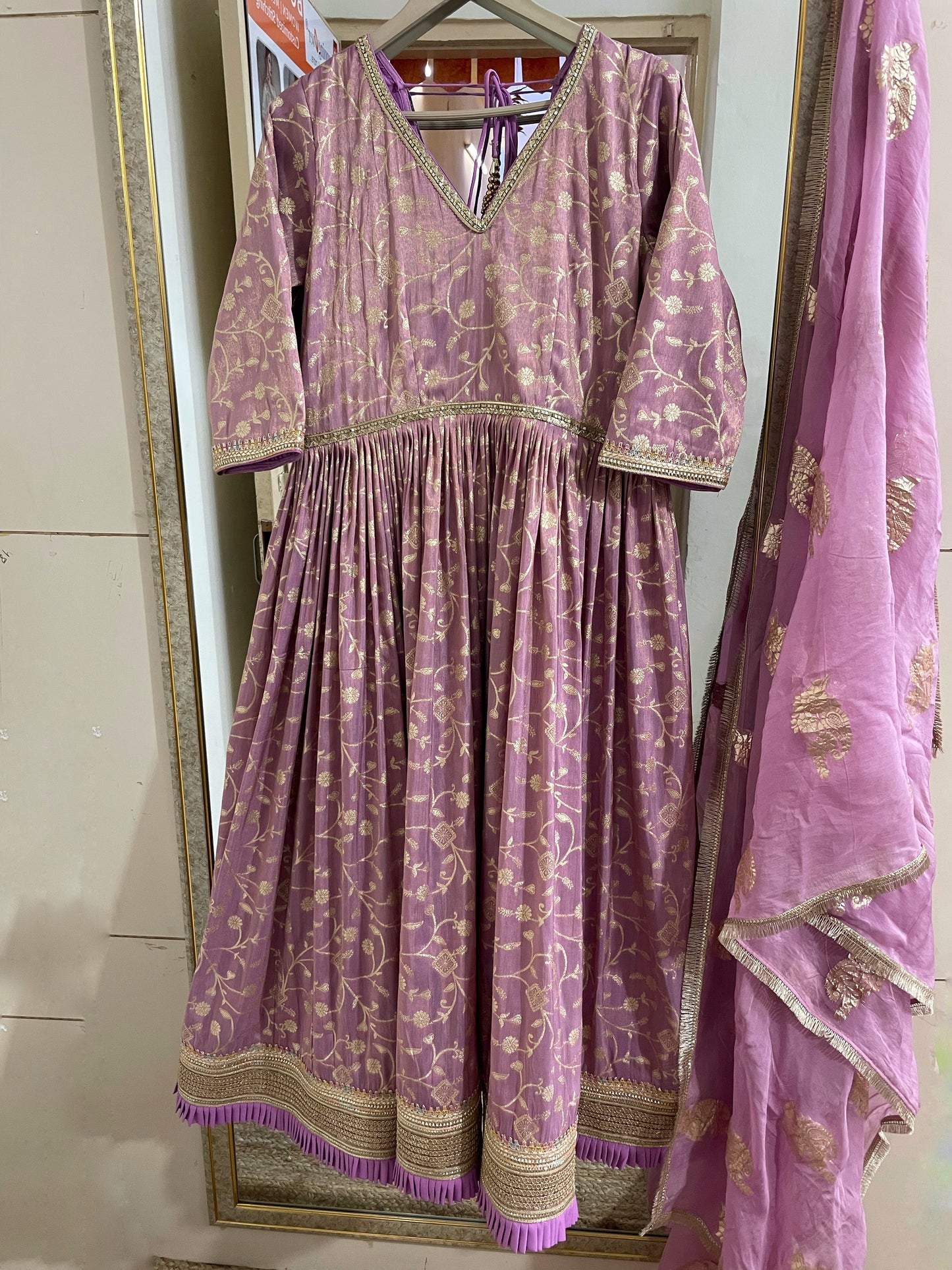 Purple tissue silk anarkali salwar kameez suit for women