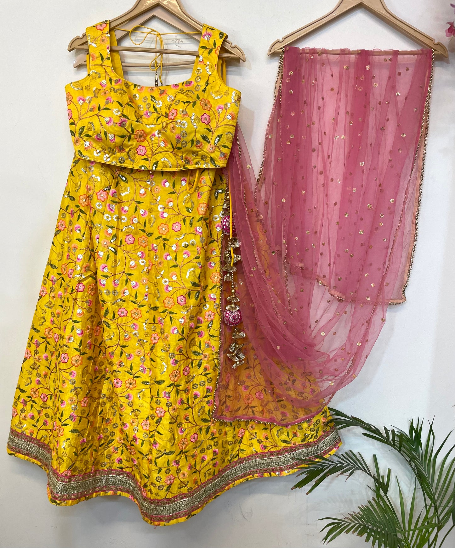 Lehenga for Haldi Function Indian Ethnic Embroidered Yellow Outfit