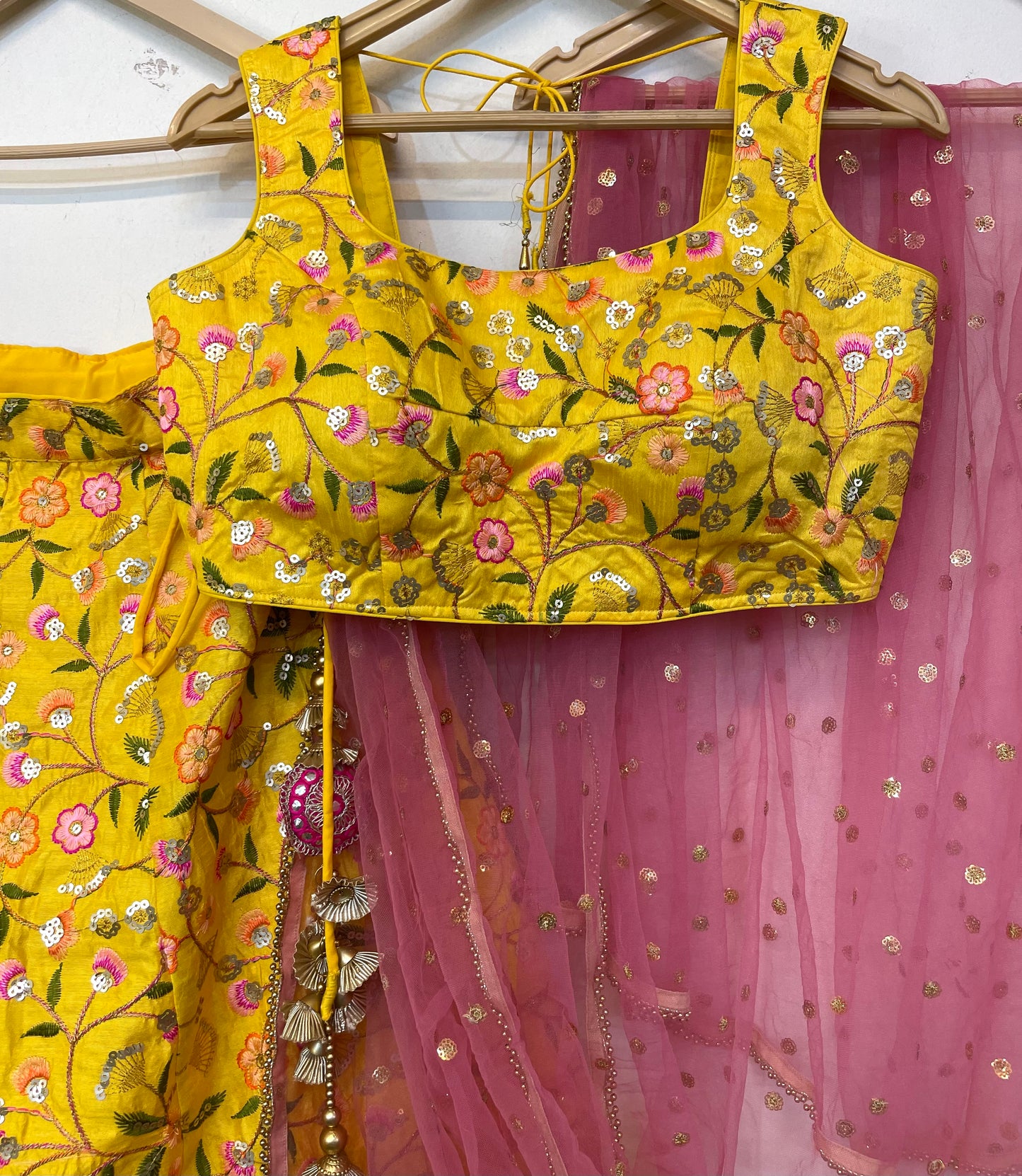 Lehenga for Haldi Function Indian Ethnic Embroidered Yellow Outfit