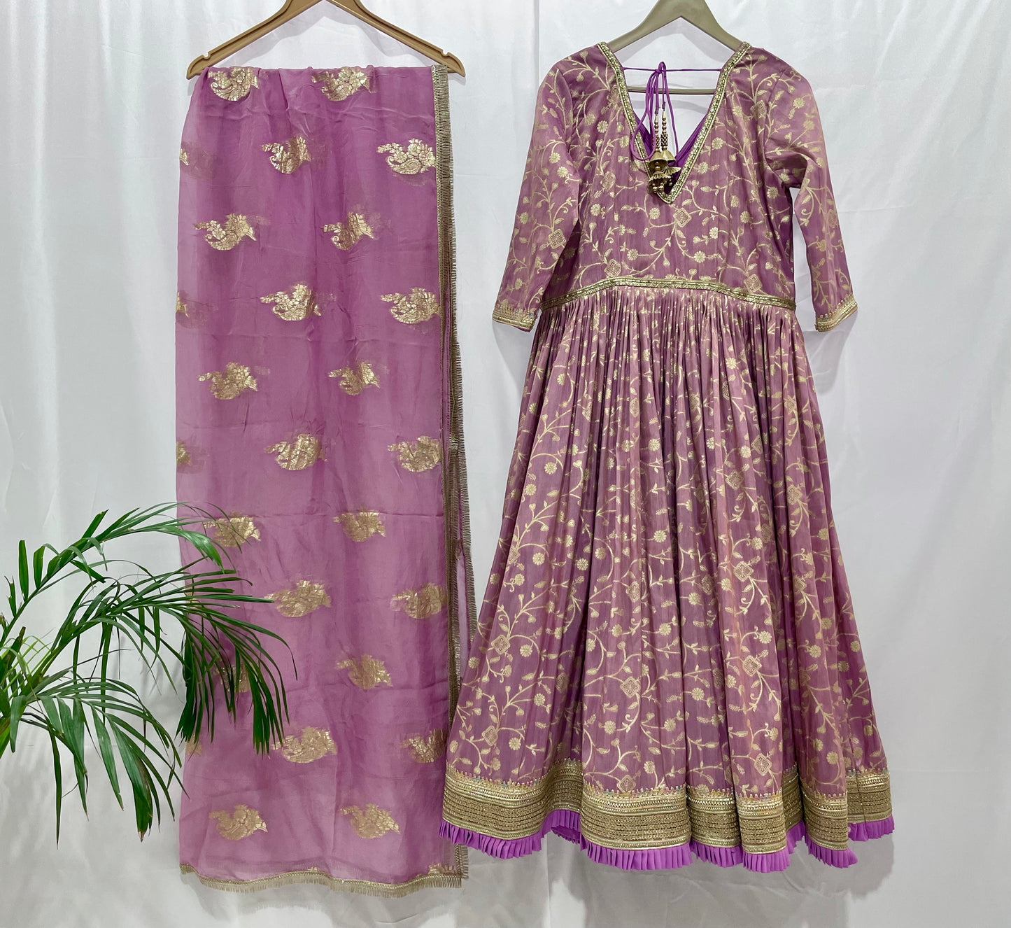 Purple tissue silk anarkali salwar kameez suit for women