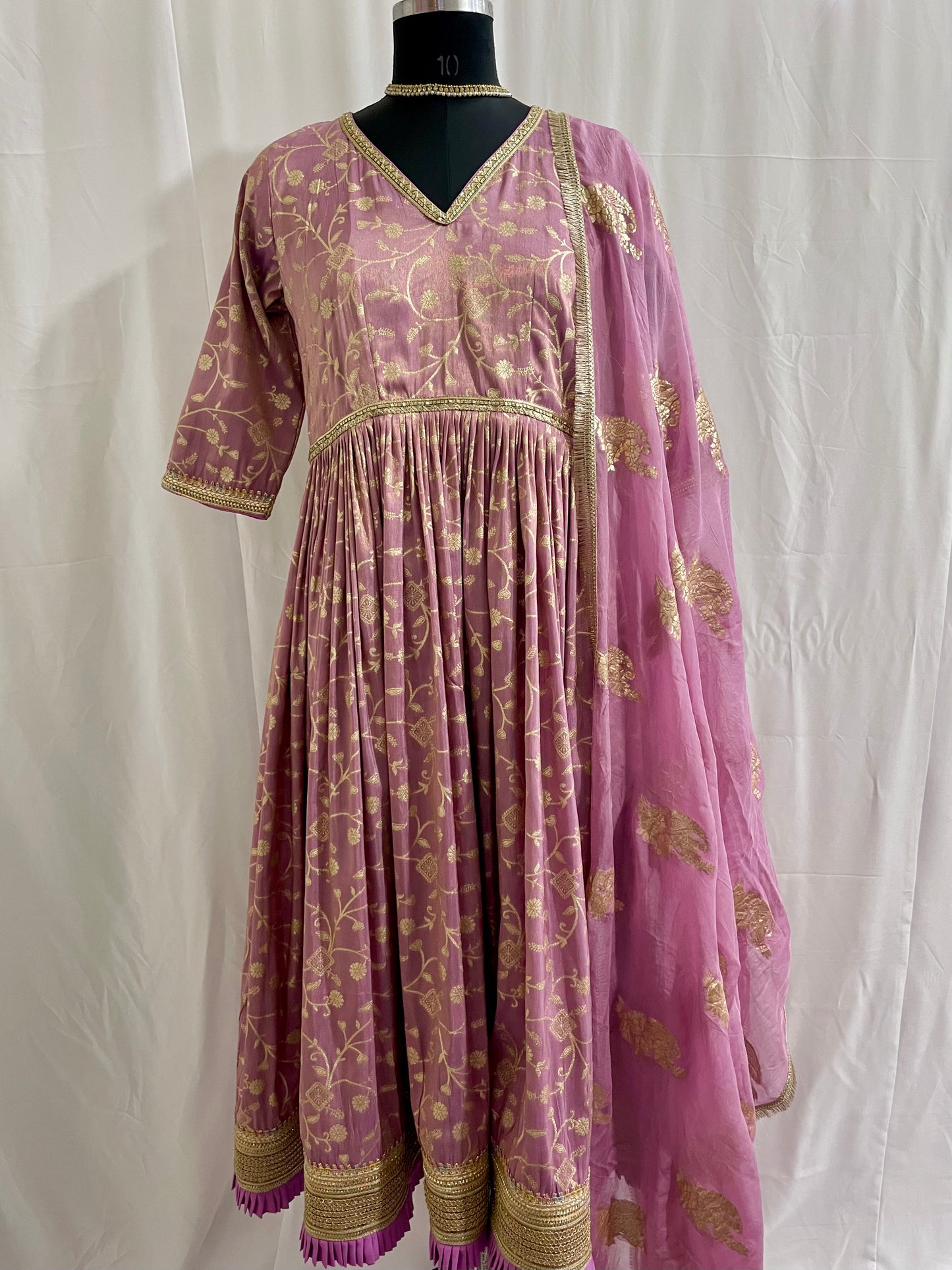 Purple tissue silk anarkali salwar kameez suit for women
