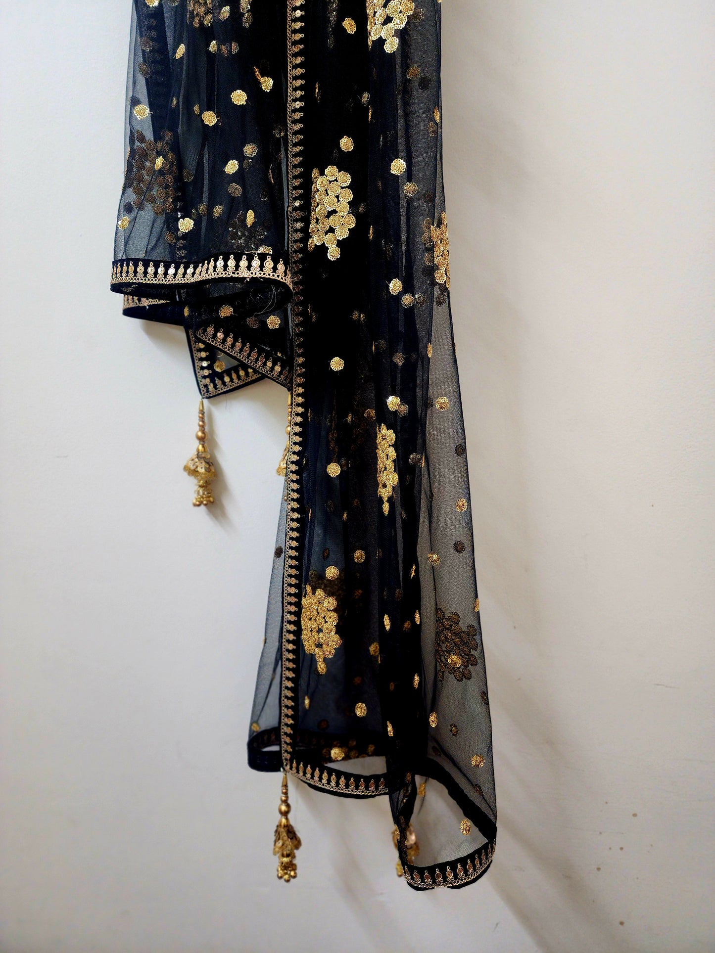 Black Embroidered Net Dupatta for Women
