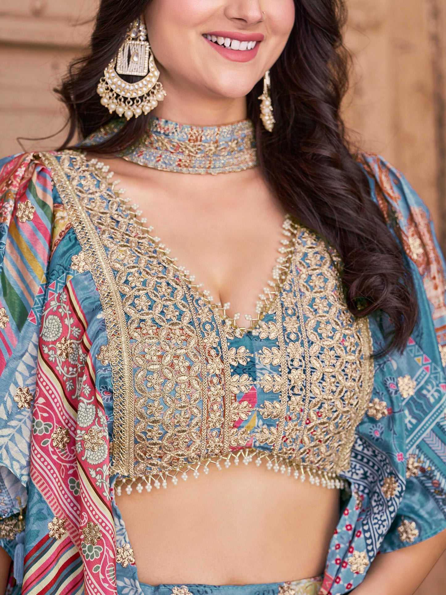 Indian Ethnic Sky Blue Embroidered Lehenga Choli Set