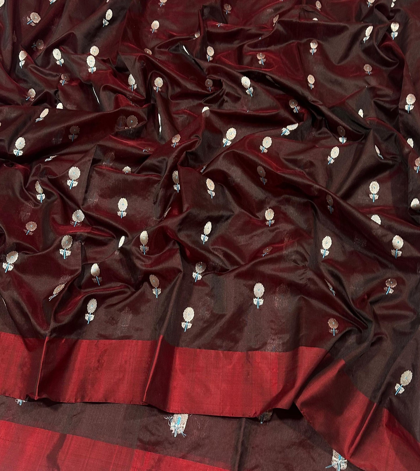 Handwoven Maroon & Silver Pattu Silk Saree with Zari Border