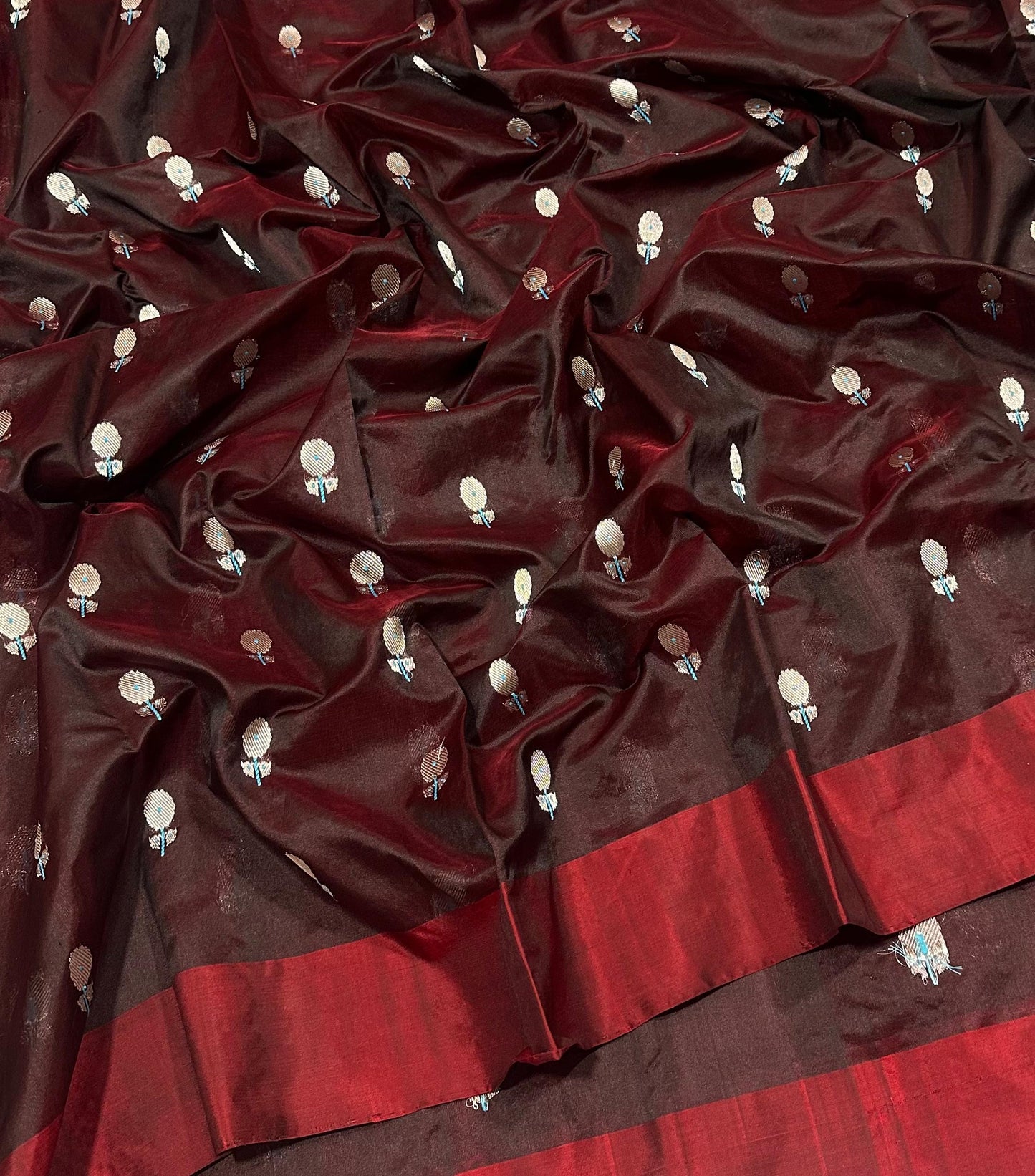 Handwoven Maroon & Silver Pattu Silk Saree with Zari Border