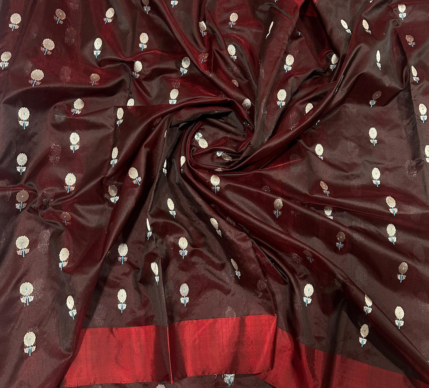 Handwoven Maroon & Silver Pattu Silk Saree with Zari Border
