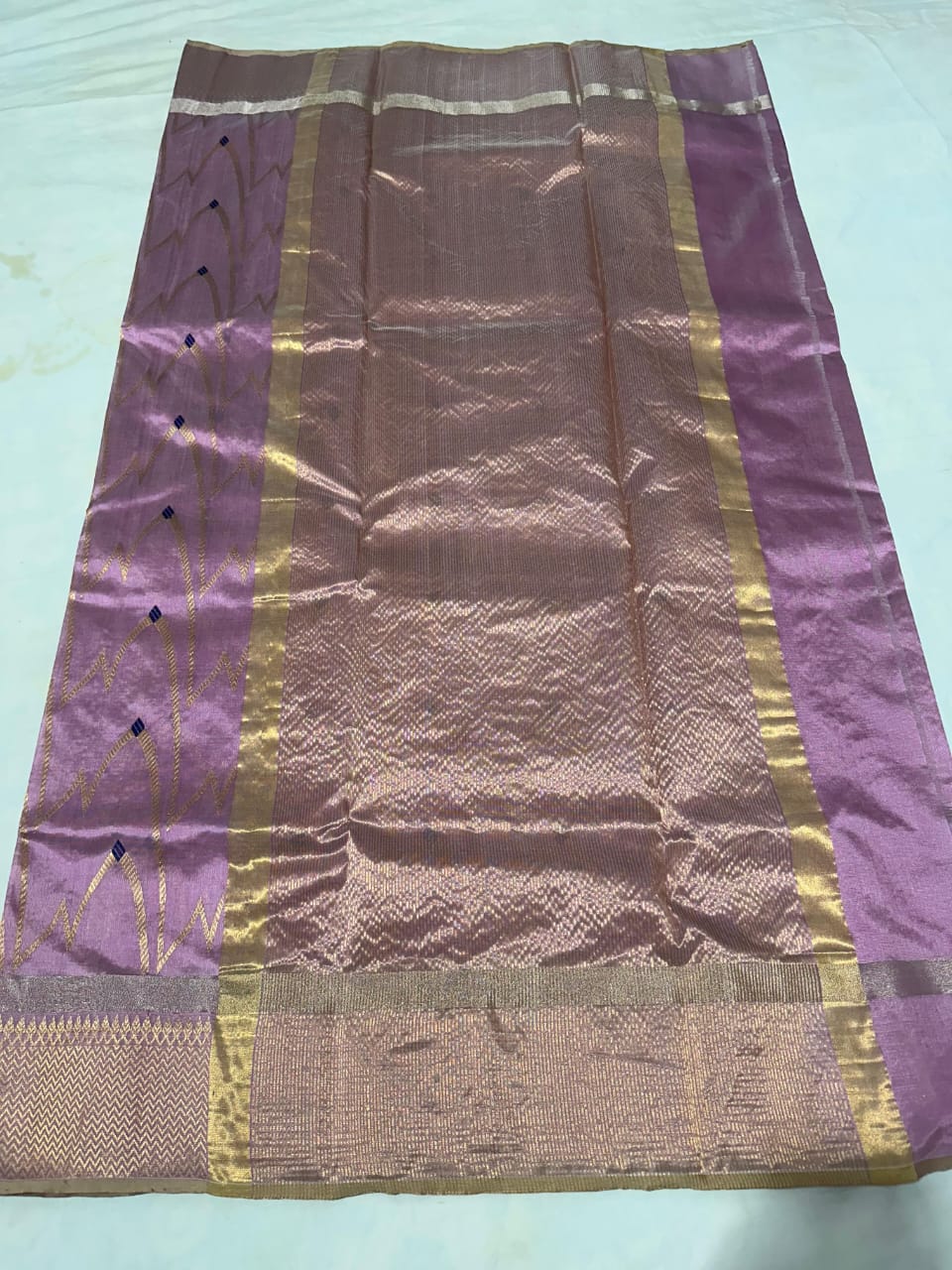 Elegant Lavender Pattu Silk Saree with Golden Zari Weaving