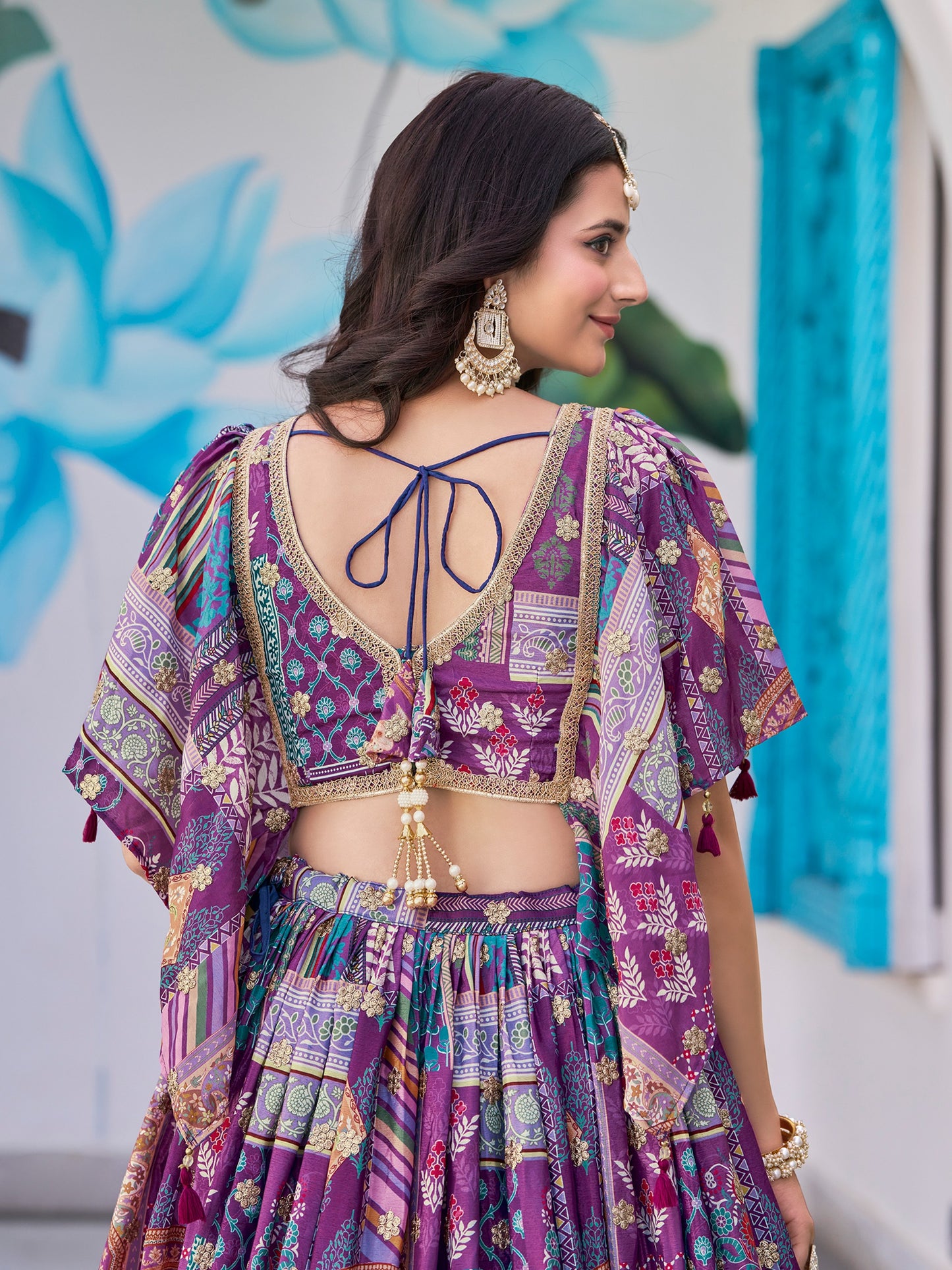 Indian Designer Purple Chinnon Embroidered Lehenga Set