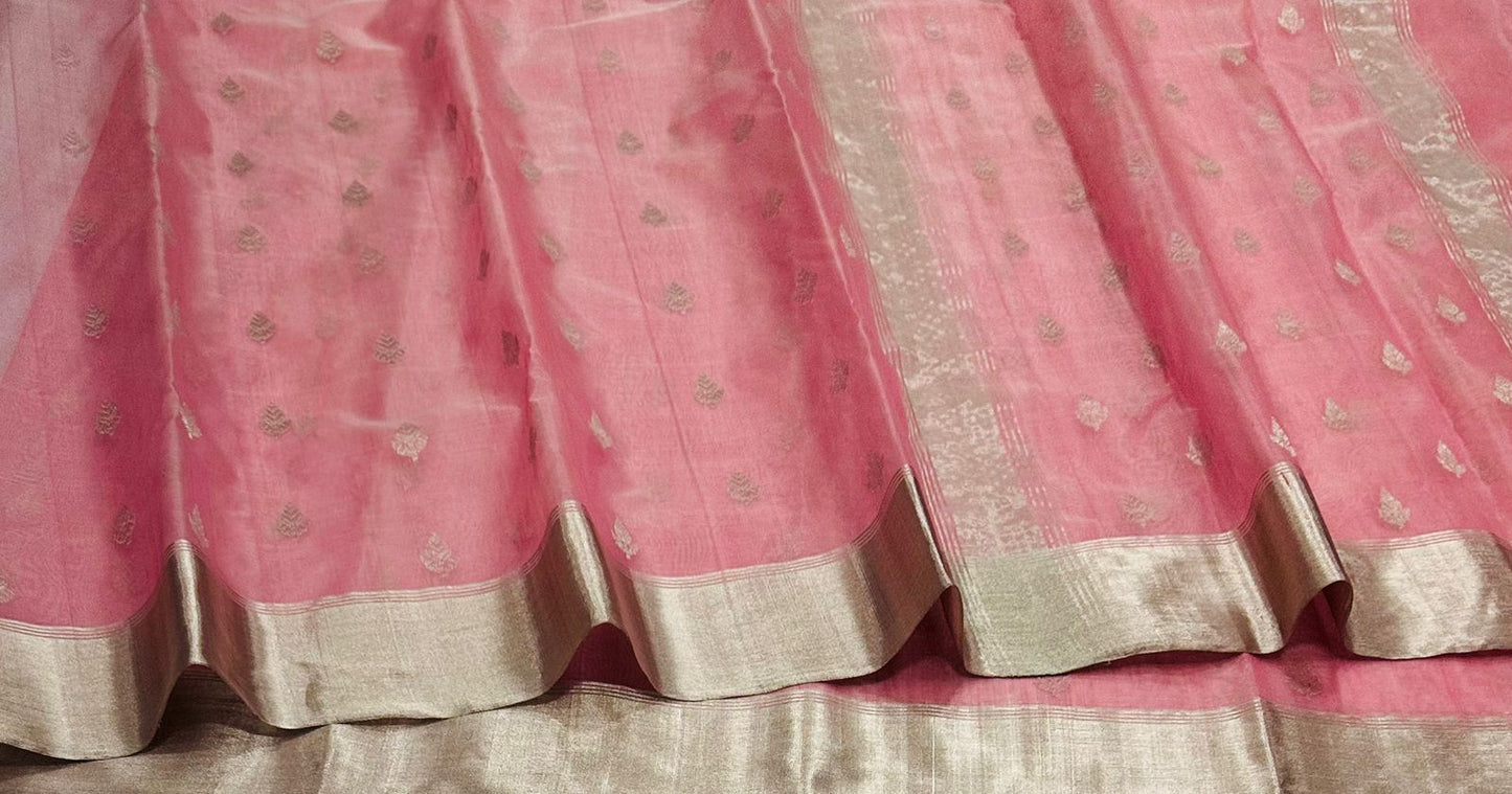 Blush Pink Katan Silk Saree with Zari Woven Motifs