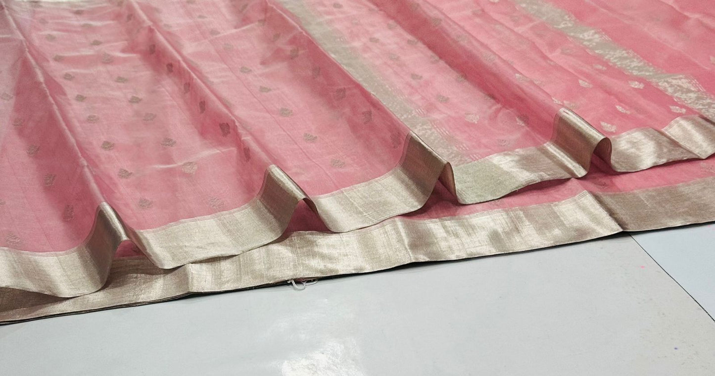Blush Pink Katan Silk Saree with Zari Woven Motifs