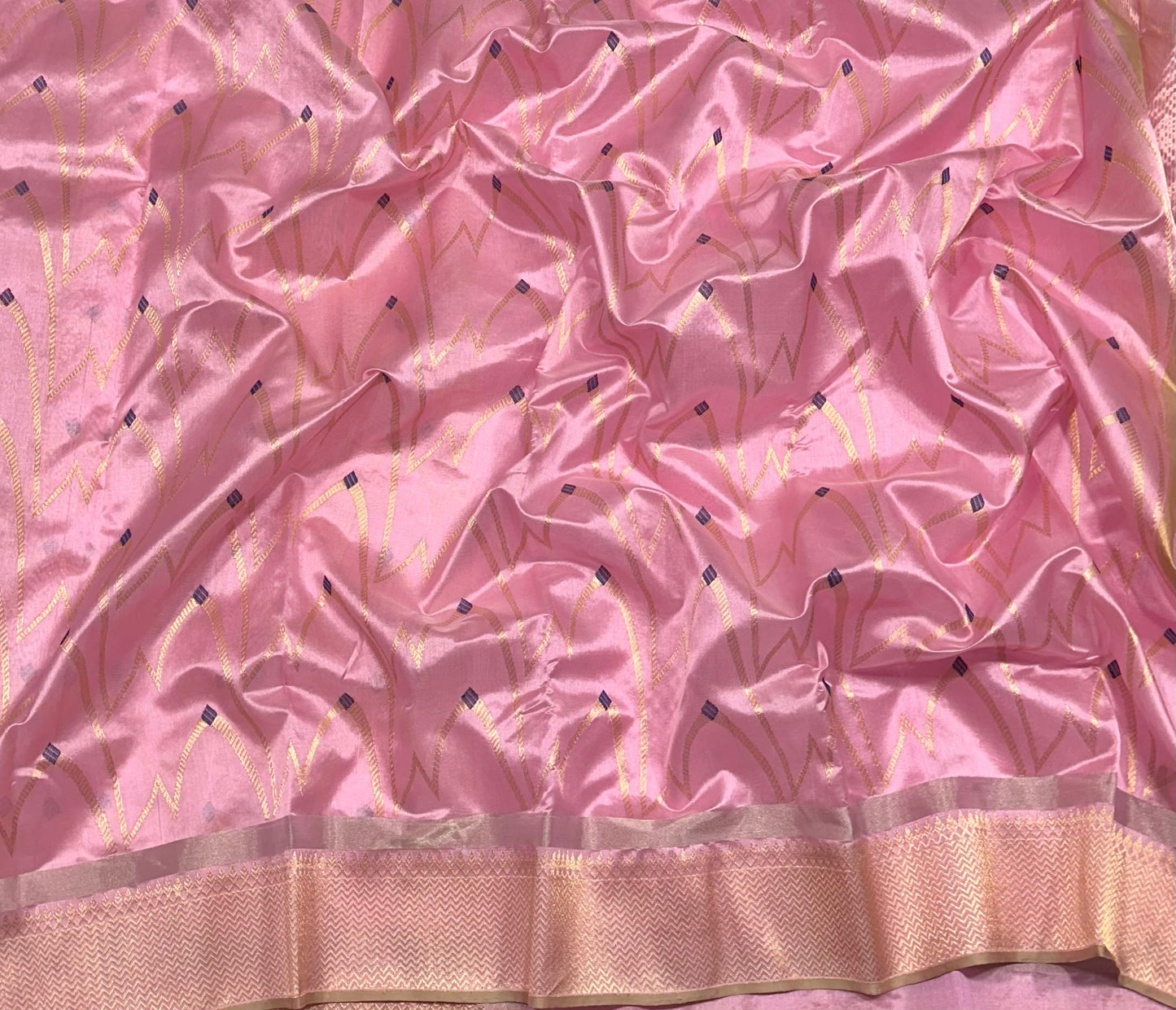 Pink Pattu Silk Saree with Gold & Navy Woven Design