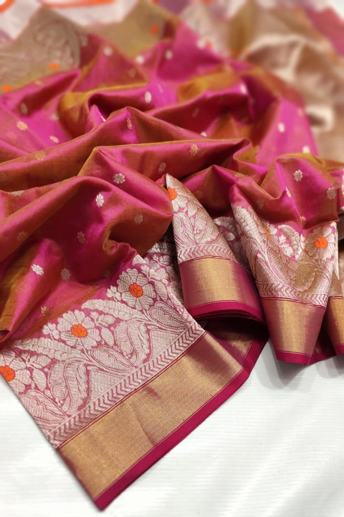 Radiant Pink & Gold Pattu Silk Saree with Intricate Embroidery