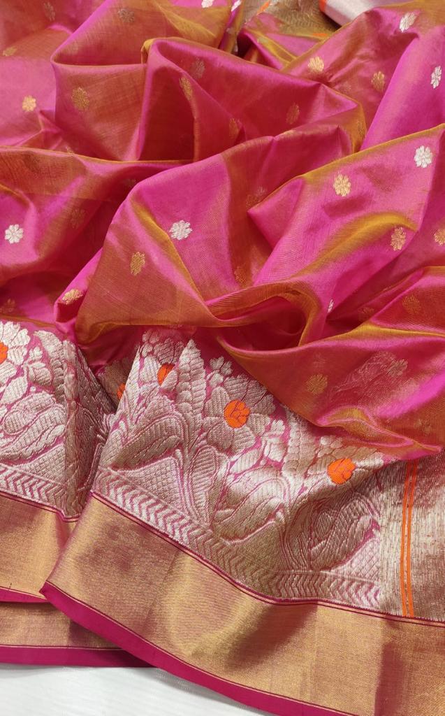 Radiant Pink & Gold Pattu Silk Saree with Intricate Embroidery
