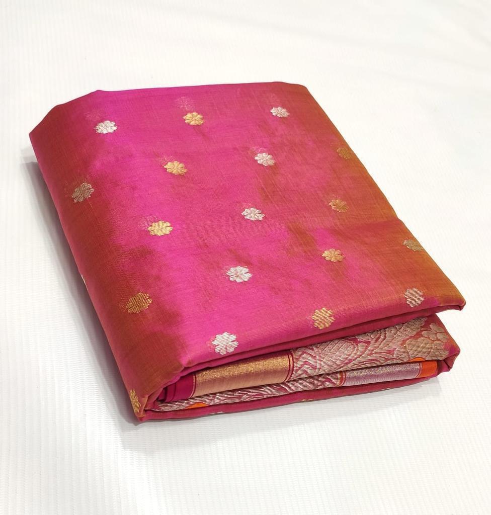 Radiant Pink & Gold Pattu Silk Saree with Intricate Embroidery