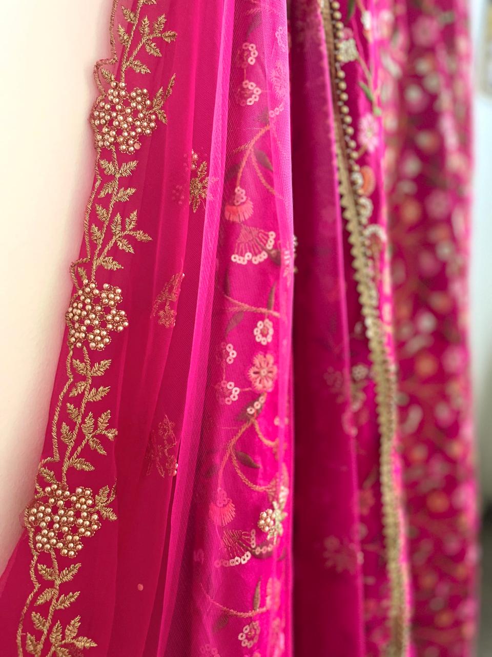 Radiant Rani Pink Embroidered Lehenga Set