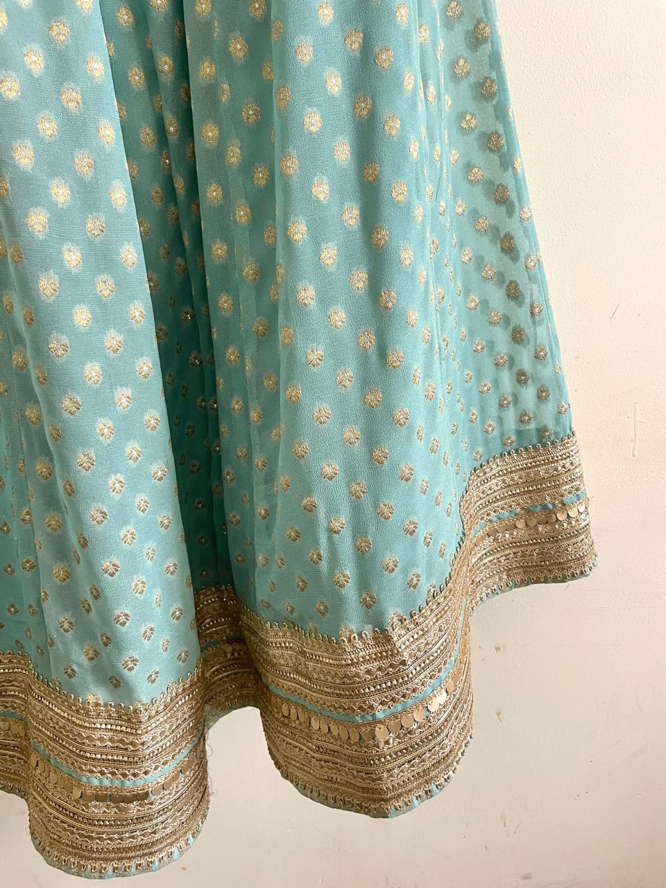 Sage Green Indian Designer Lehenga Blouse for Wedding Guest