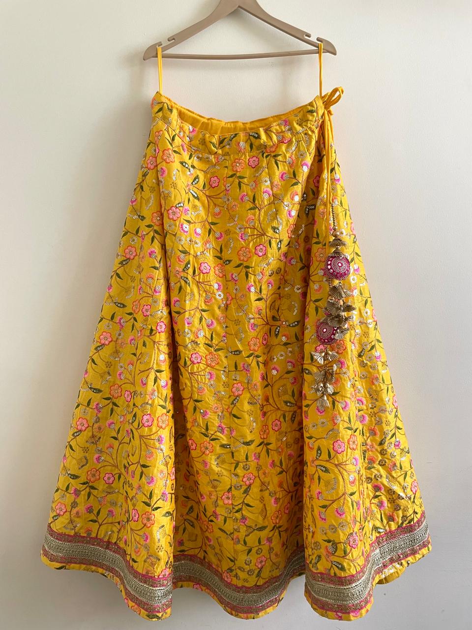 Sunshine Yellow Embroidered Lehenga Set with Pink Dupatta