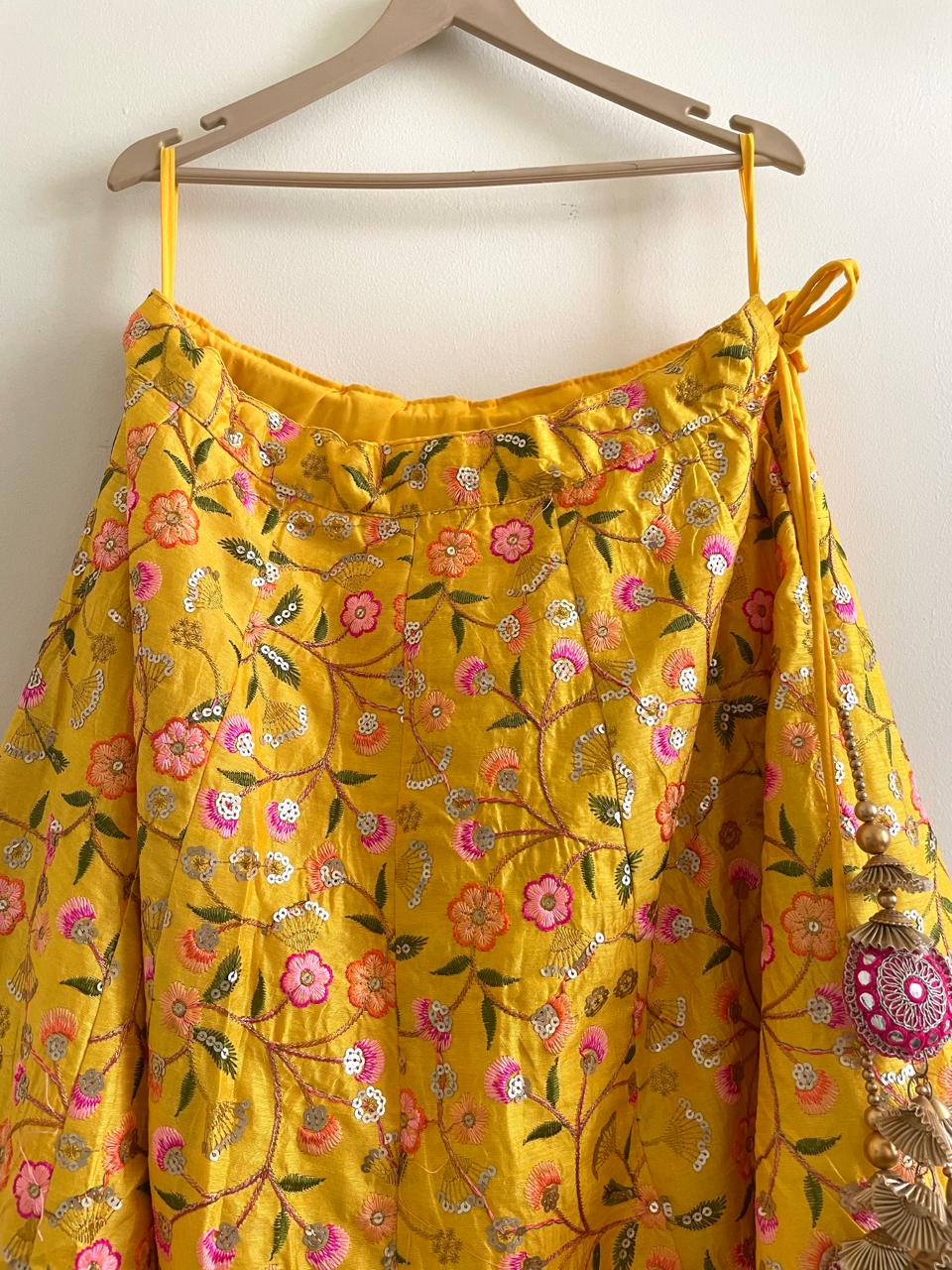 Sunshine Yellow Embroidered Lehenga Set with Pink Dupatta