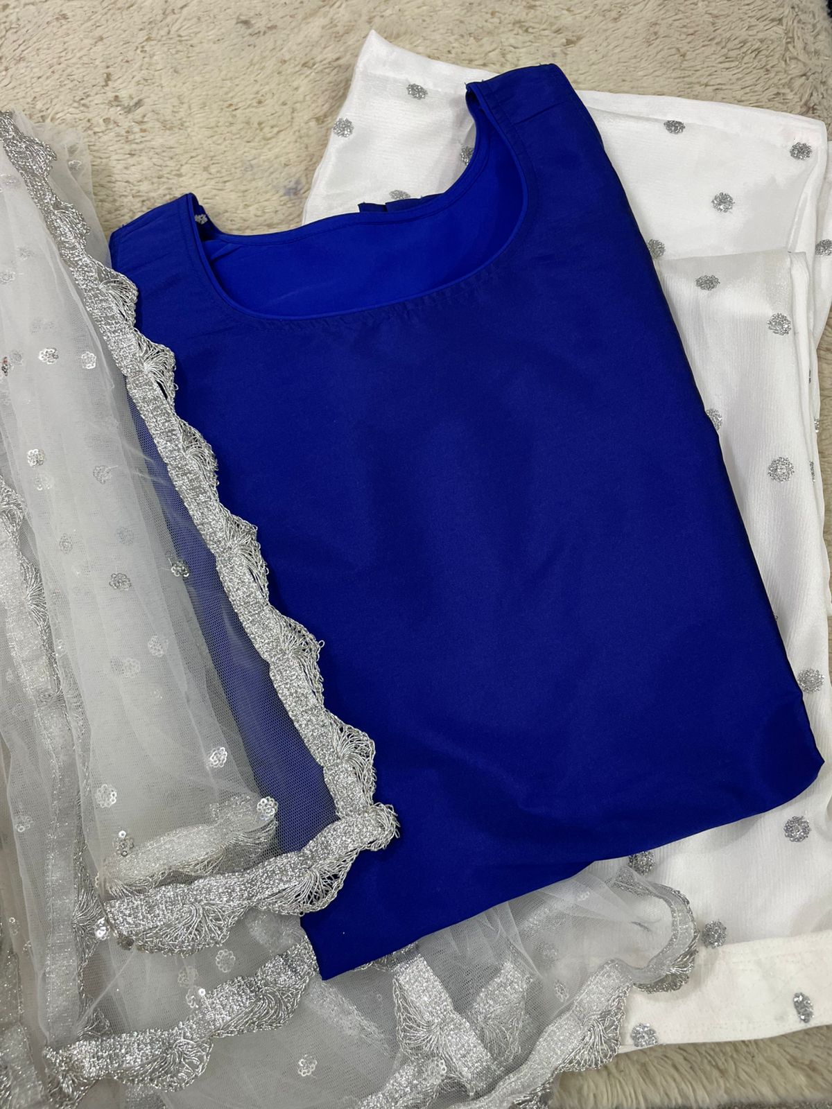 Royal Blue & Silver Sequin Salwar Kameez Set