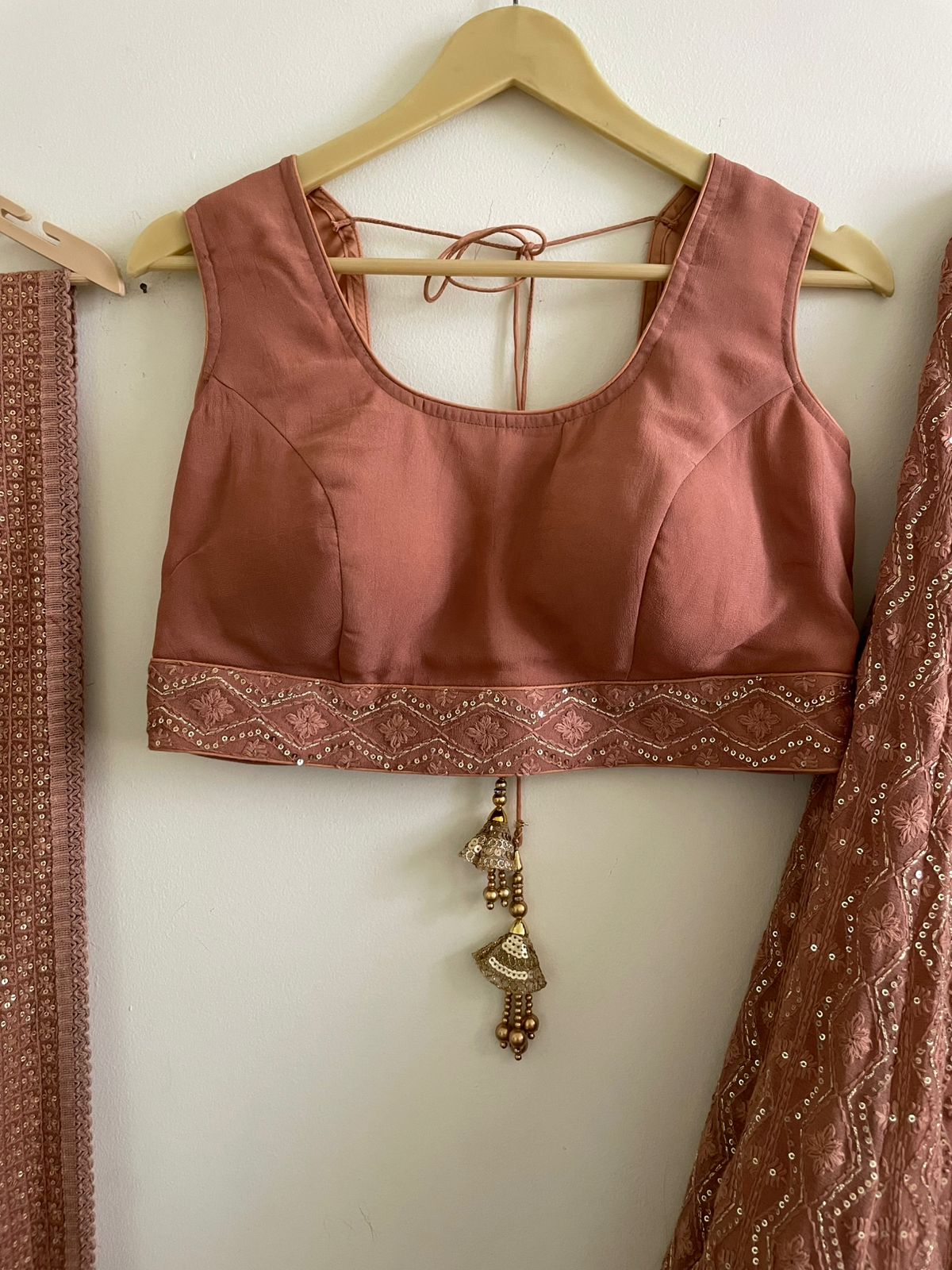 Dusty Rose Chikankari Lehenga Choli Set with Gota Work