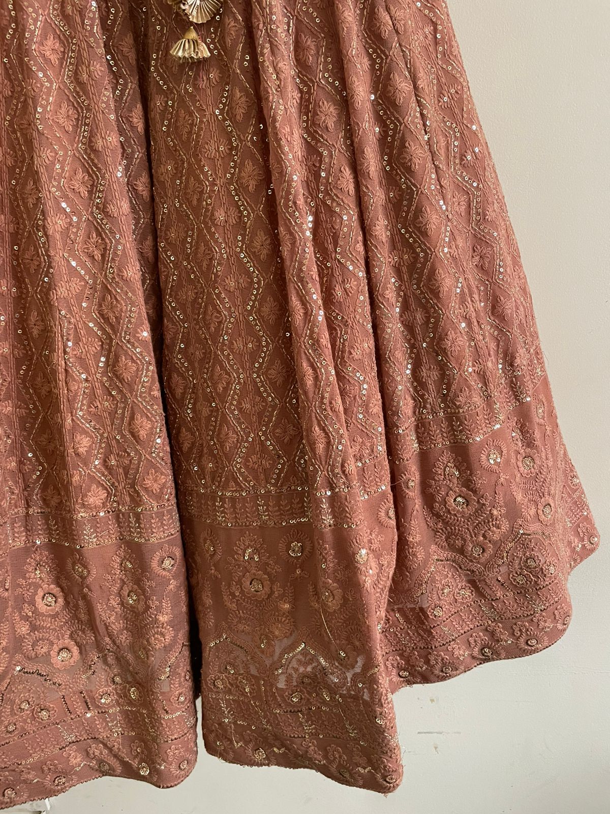 Dusty Rose Chikankari Lehenga Choli Set with Gota Work