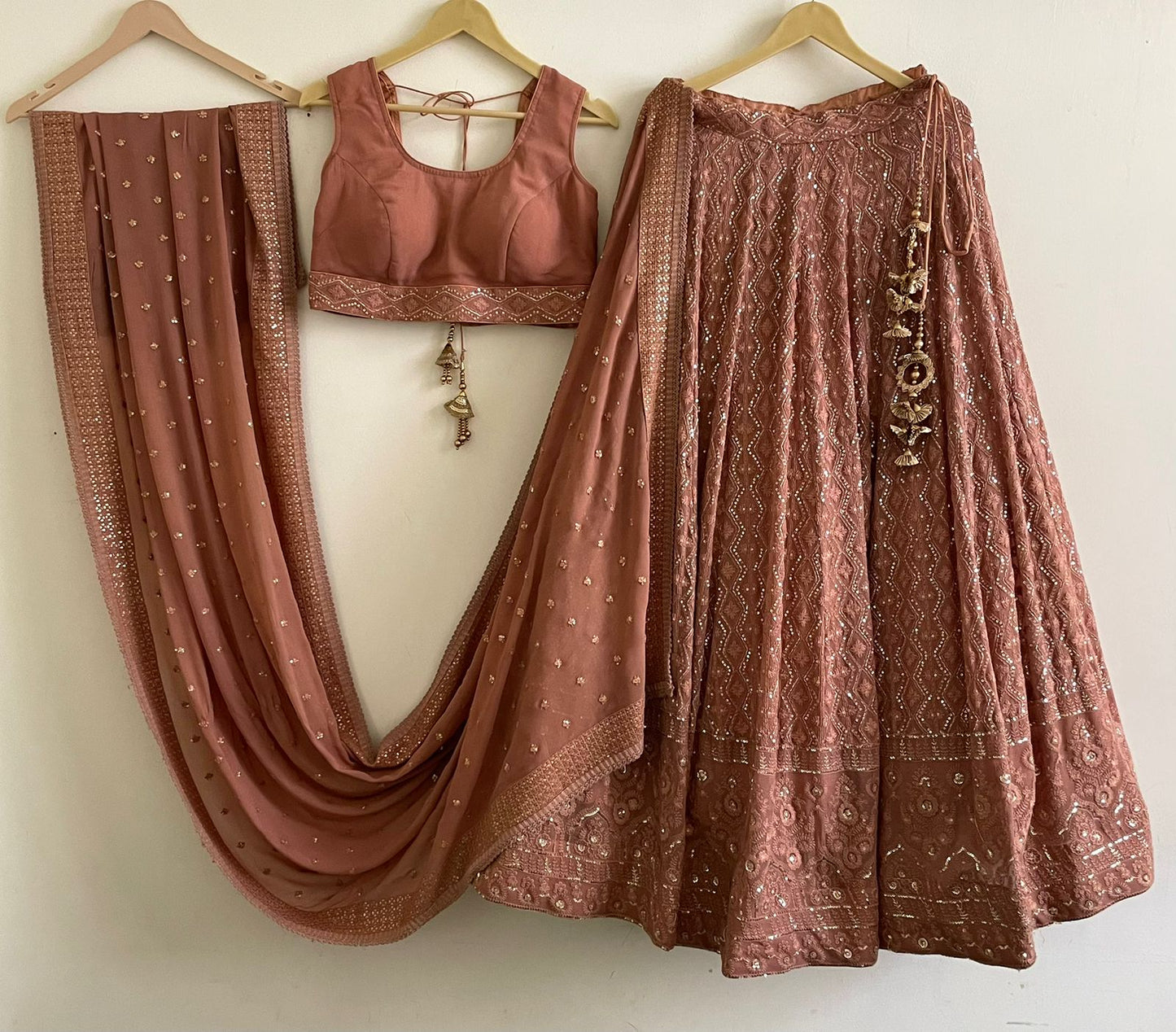 Dusty Rose Chikankari Lehenga Choli Set with Gota Work