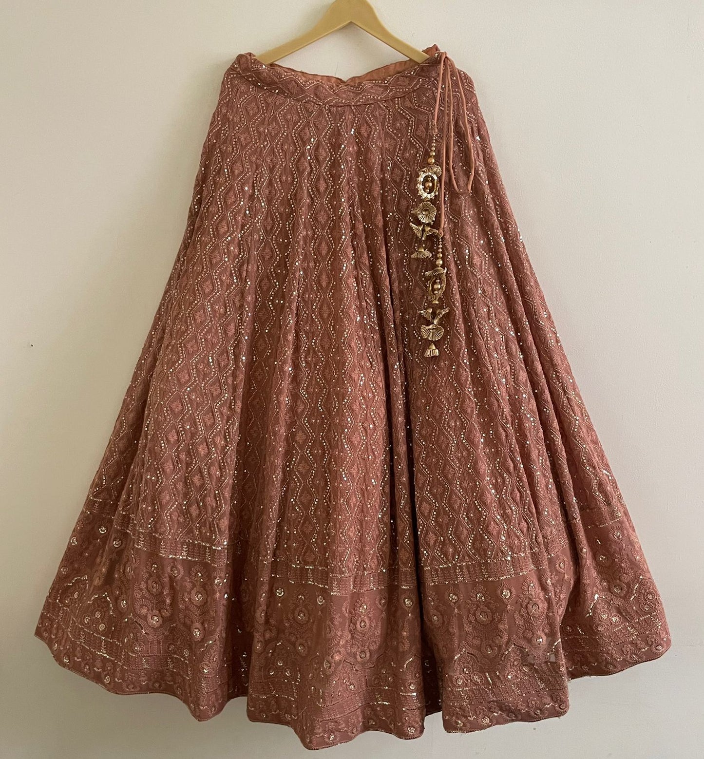 Dusty Rose Chikankari Lehenga Choli Set with Gota Work