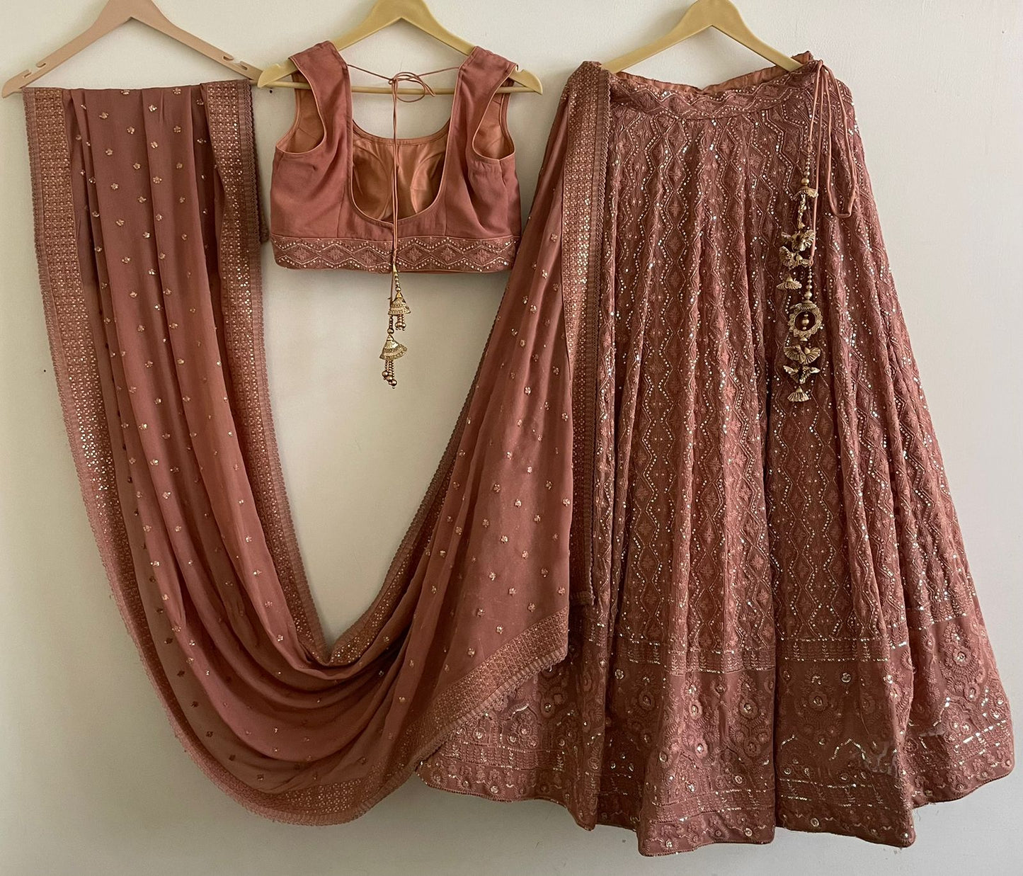 Dusty Rose Chikankari Lehenga Choli Set with Gota Work