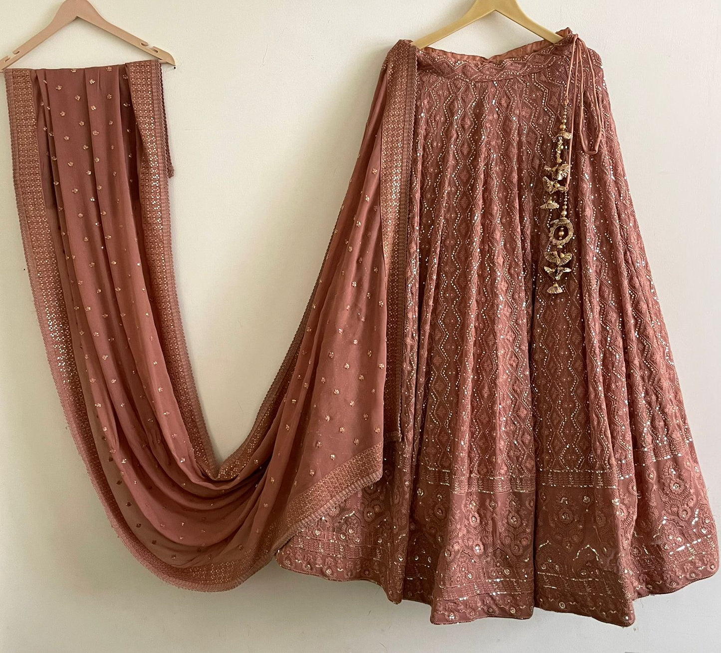 Dusty Rose Chikankari Lehenga Choli Set with Gota Work