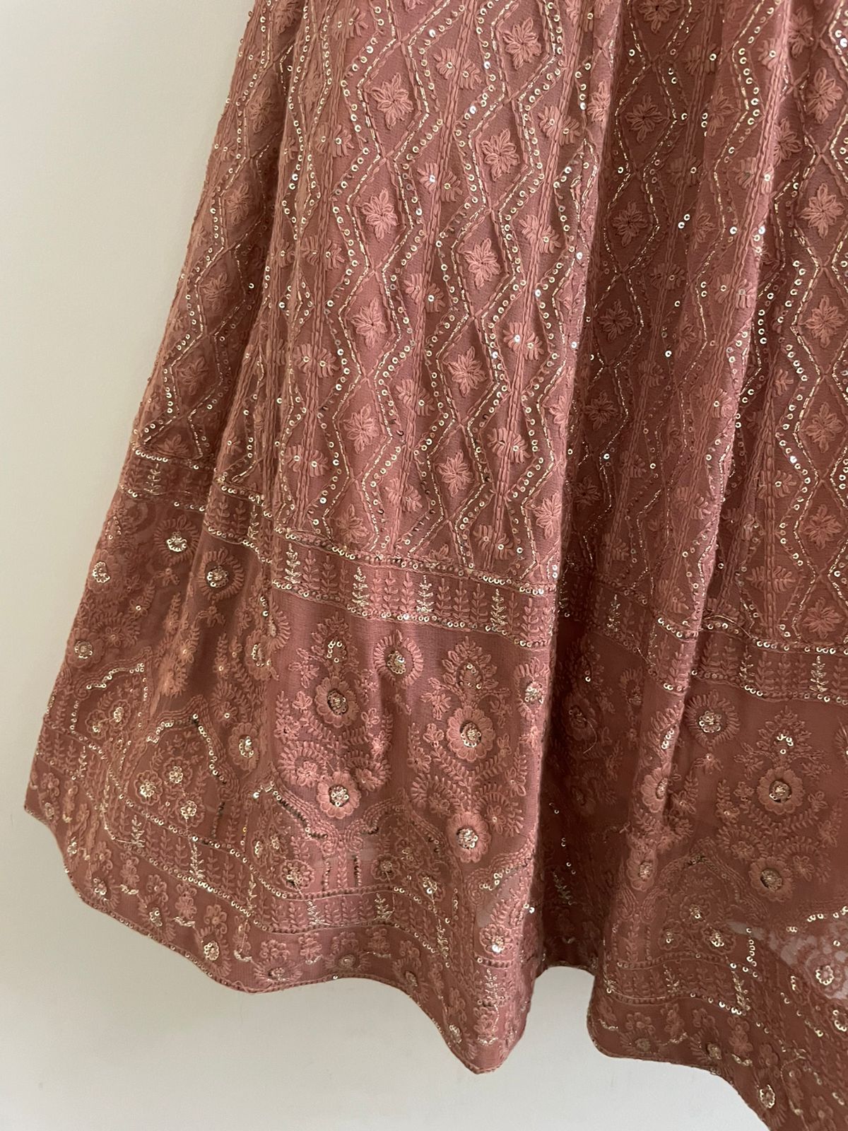 Dusty Rose Chikankari Lehenga Choli Set with Gota Work