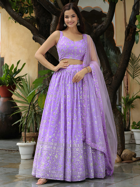 Lavender Mirror Embroidered Lehenga Set