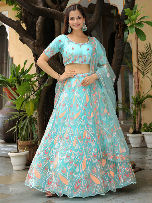 Sky Blue Embroidered Lehenga Set