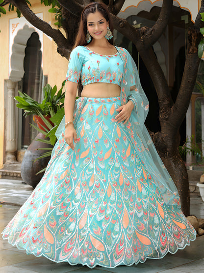 Sky Blue Embroidered Lehenga Set