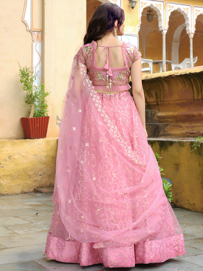 Elegant Pink Embroidered Lehenga Set
