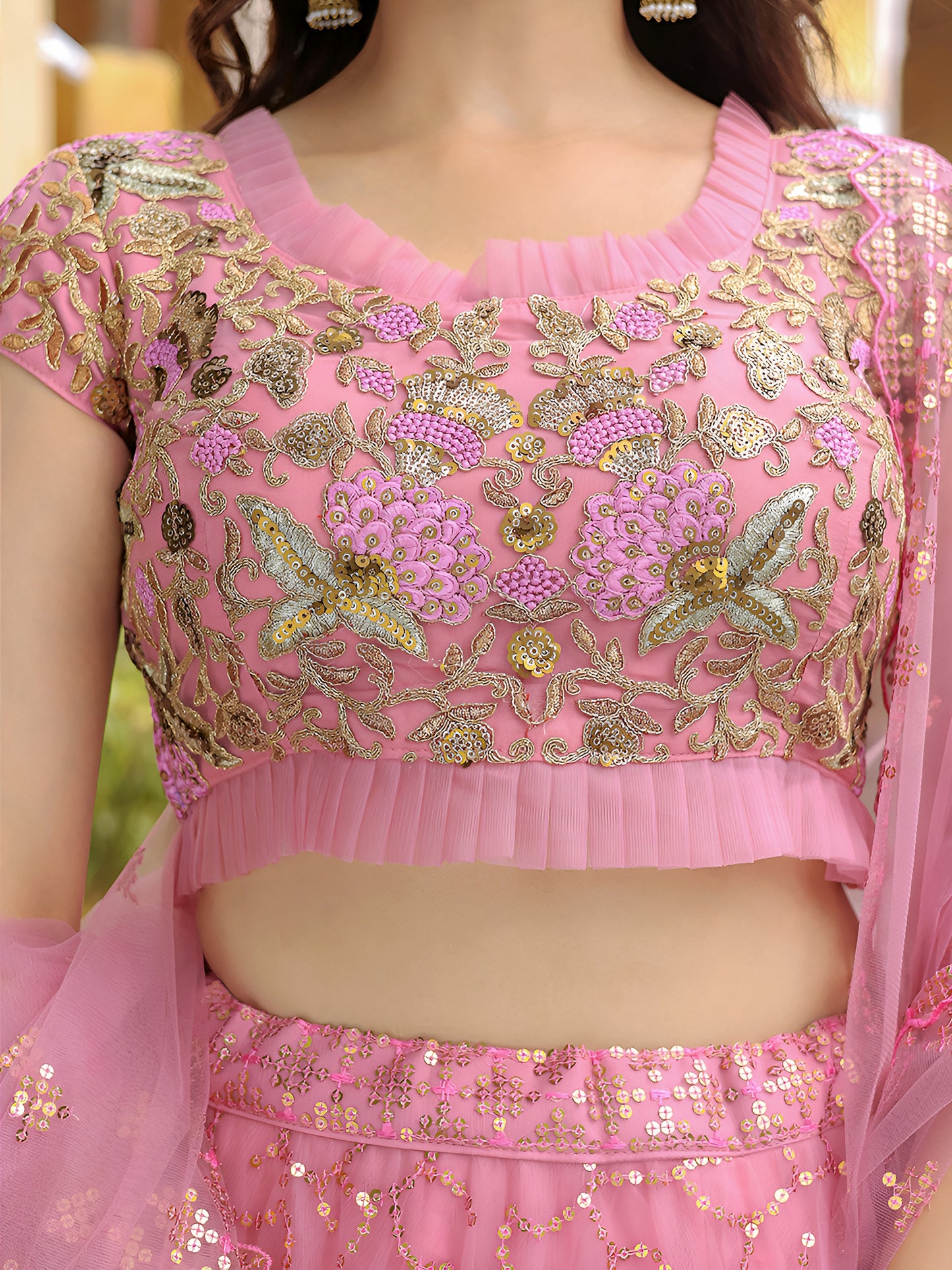 Elegant Pink Embroidered Lehenga Set