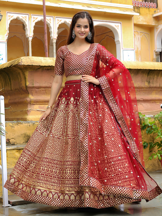Maroon Banarasi Silk Lehenga Set
