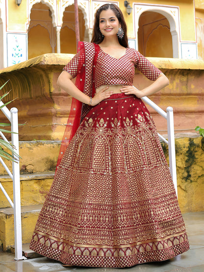 Maroon Banarasi Silk Lehenga Set