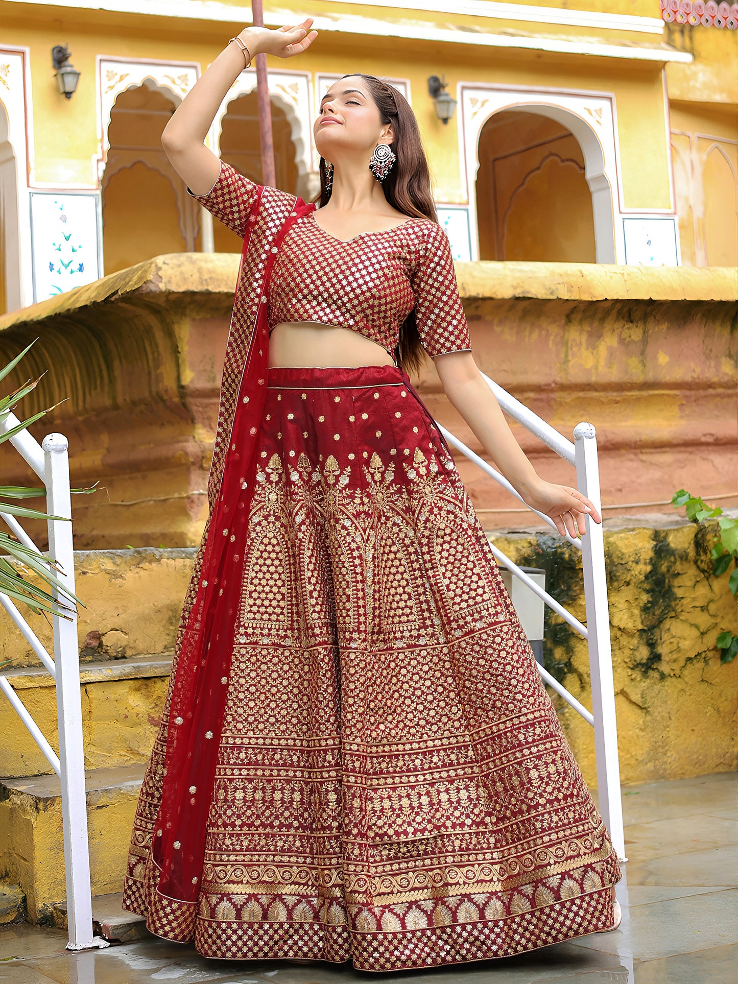 Maroon Banarasi Silk Lehenga Set