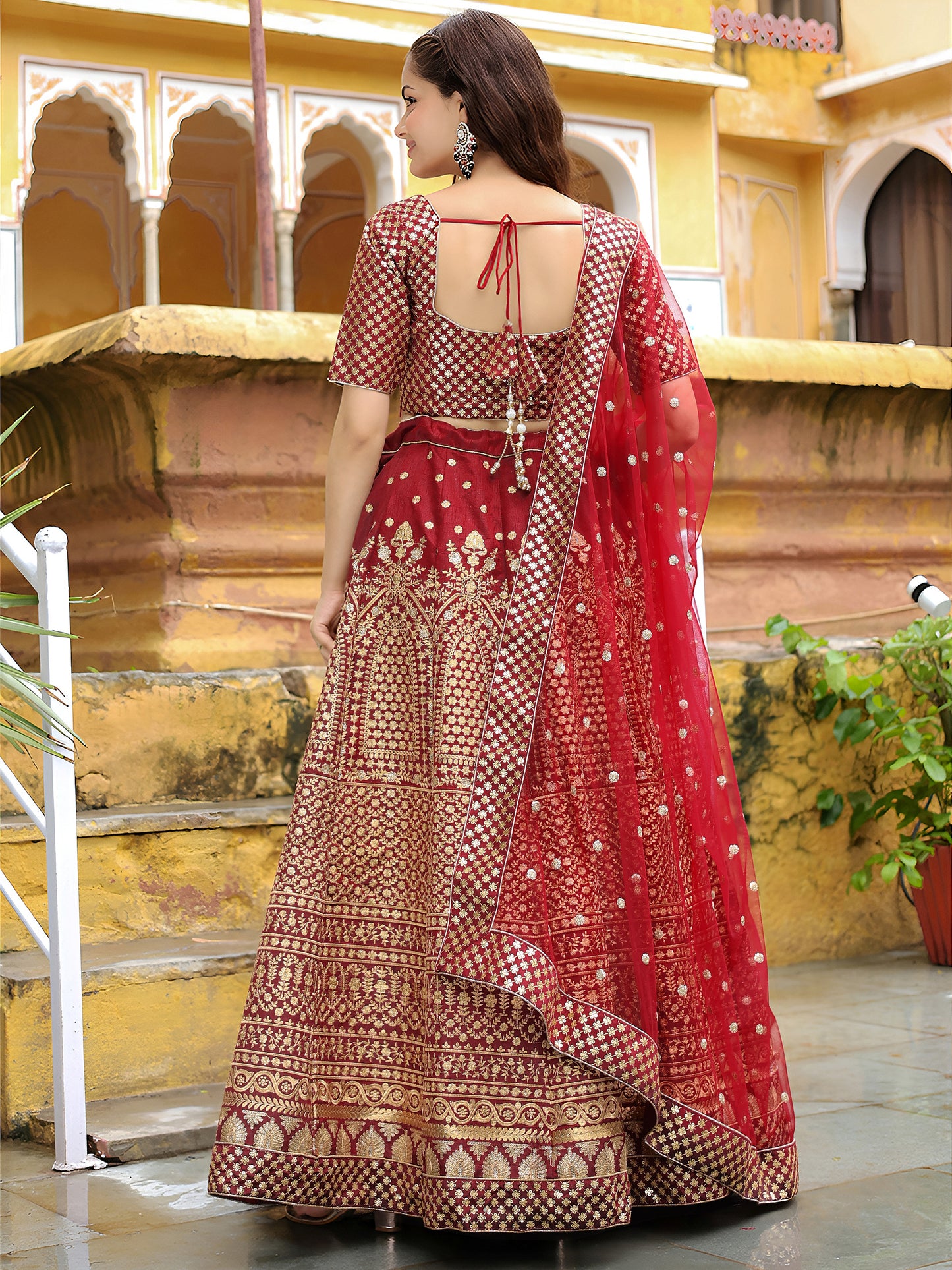 Maroon Banarasi Silk Lehenga Set